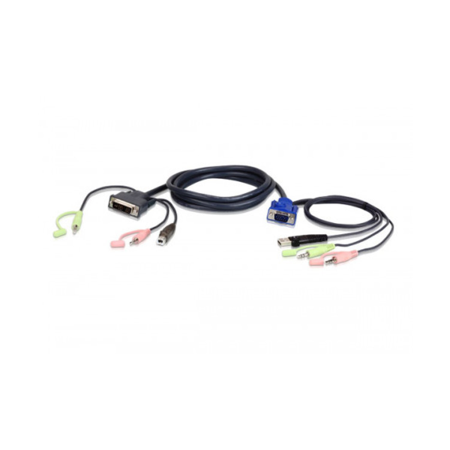 Aten 2L-7DX2U adaptador de cable de vídeo 1,8 m HDB-15 Male, USB A, Mini Stereo Jack DVI-I (Single Link), USB B, Mini Stereo Jack Negro, Verde, Rosa
