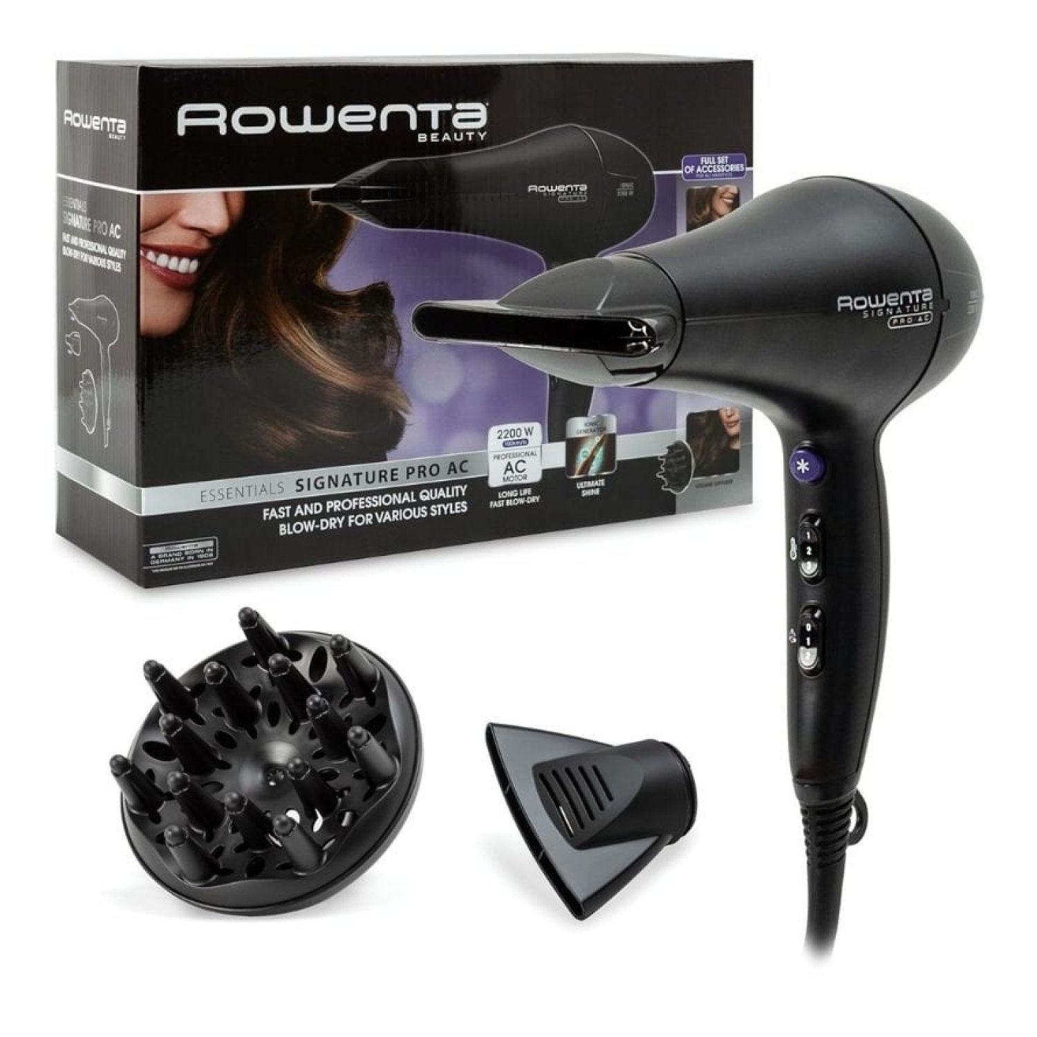 Secador Rowenta Signature Pro AC CV7840/ 2200W/ Iónico/ Negro