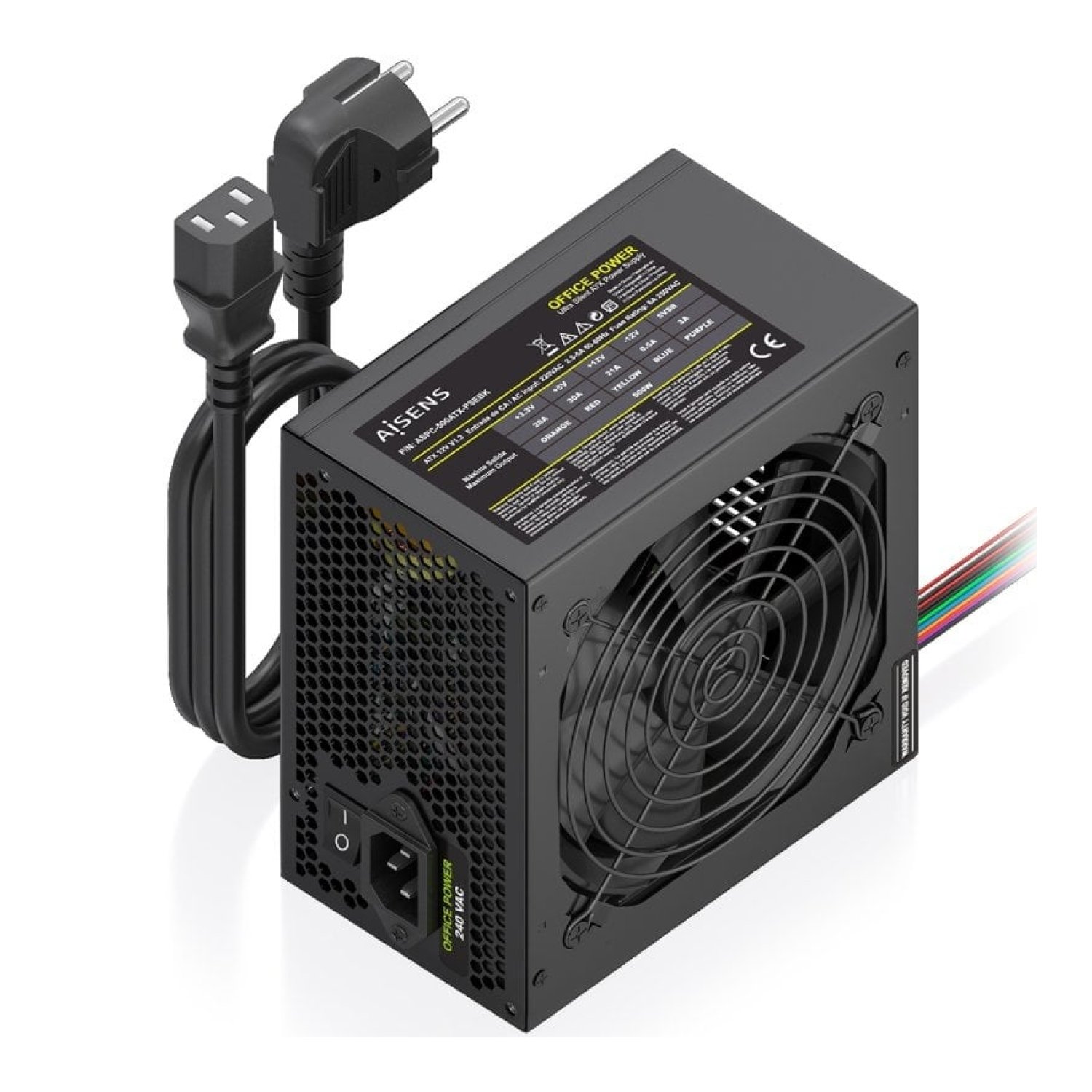 Fuente de Alimentación Aisens ASPC-500ATX-PSEBK/ 500W/ Ventilador 12cm