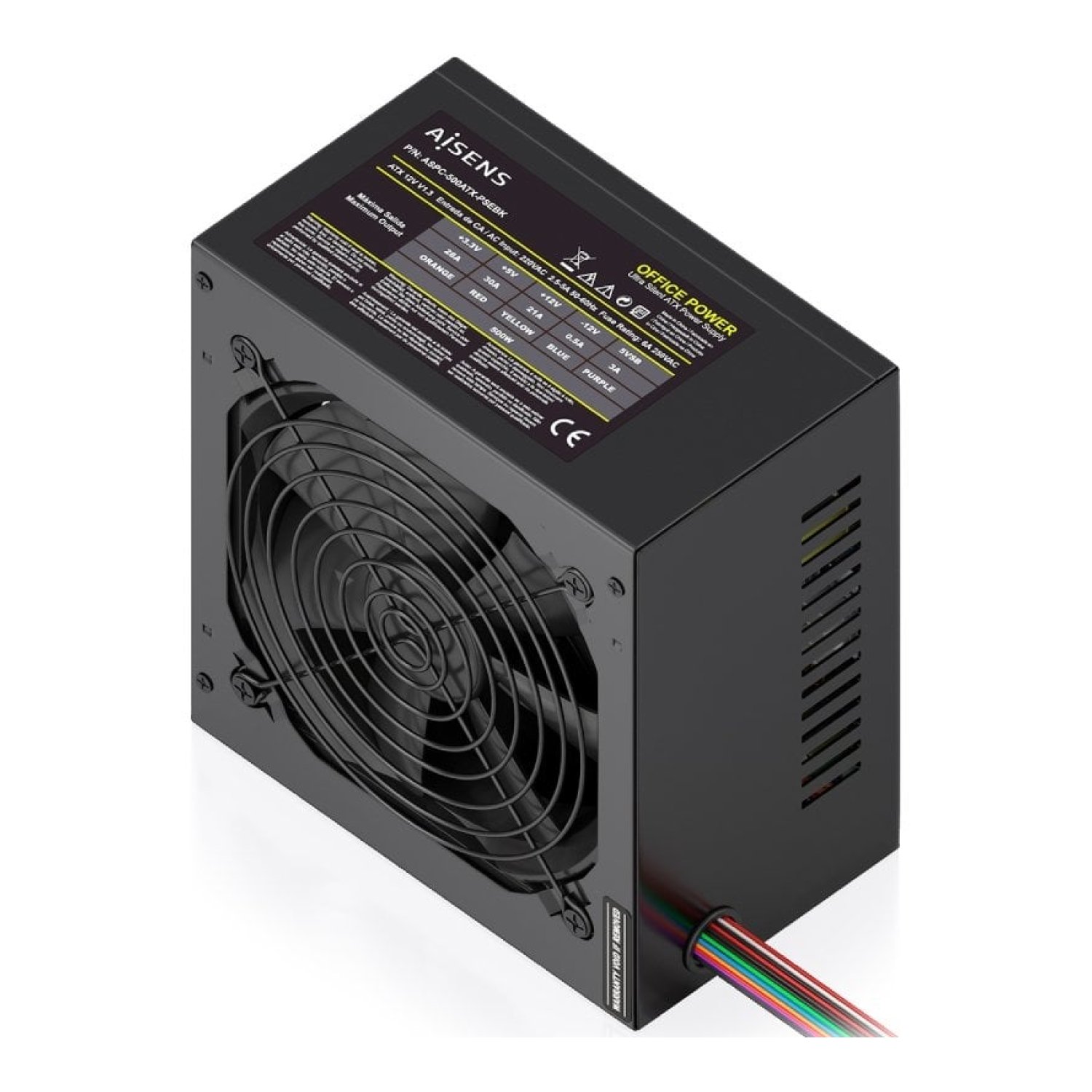 Fuente de Alimentación Aisens ASPC-500ATX-PSEBK/ 500W/ Ventilador 12cm