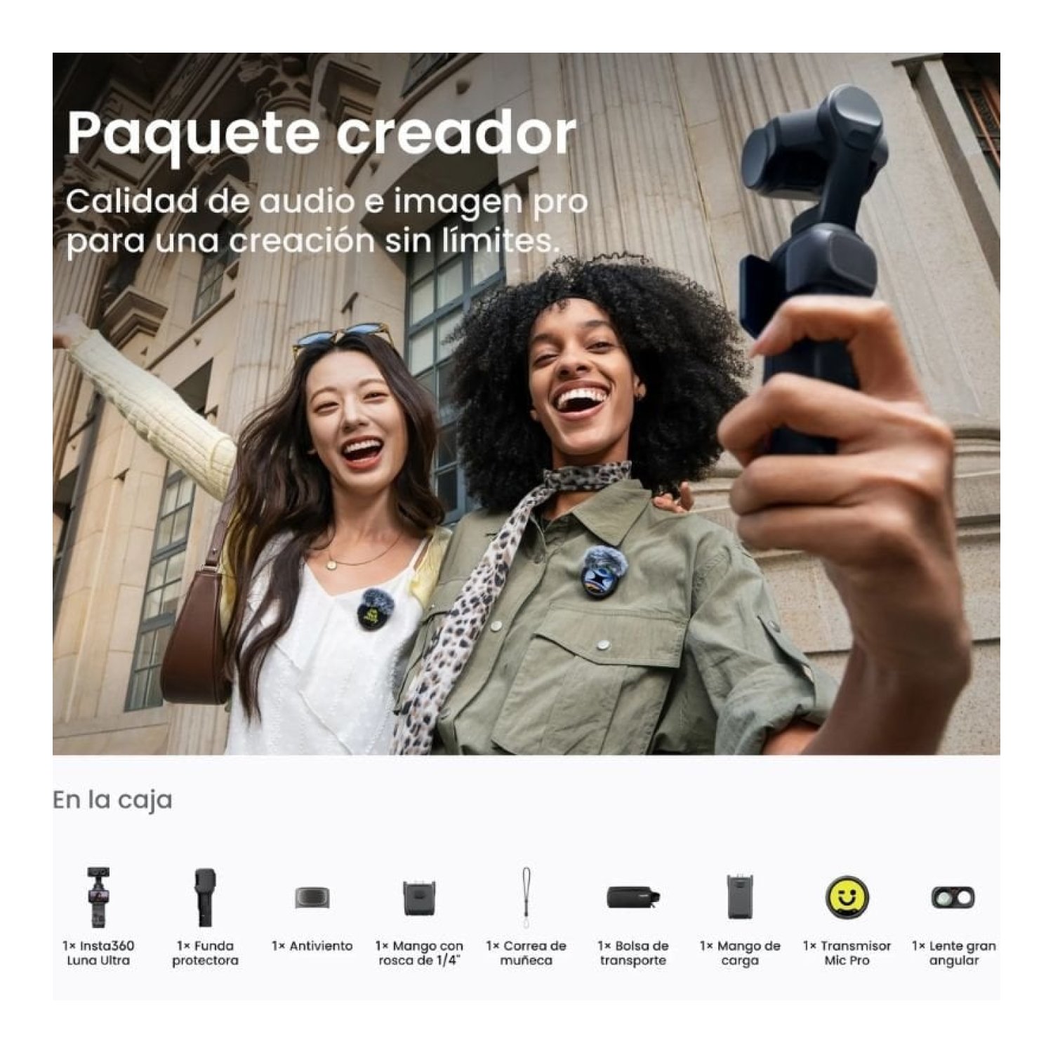 Cámara Digital Deportiva Insta360 Luna Ultra Pack Creador/ 4K/ Ángulo de visión 360º/ Negra
