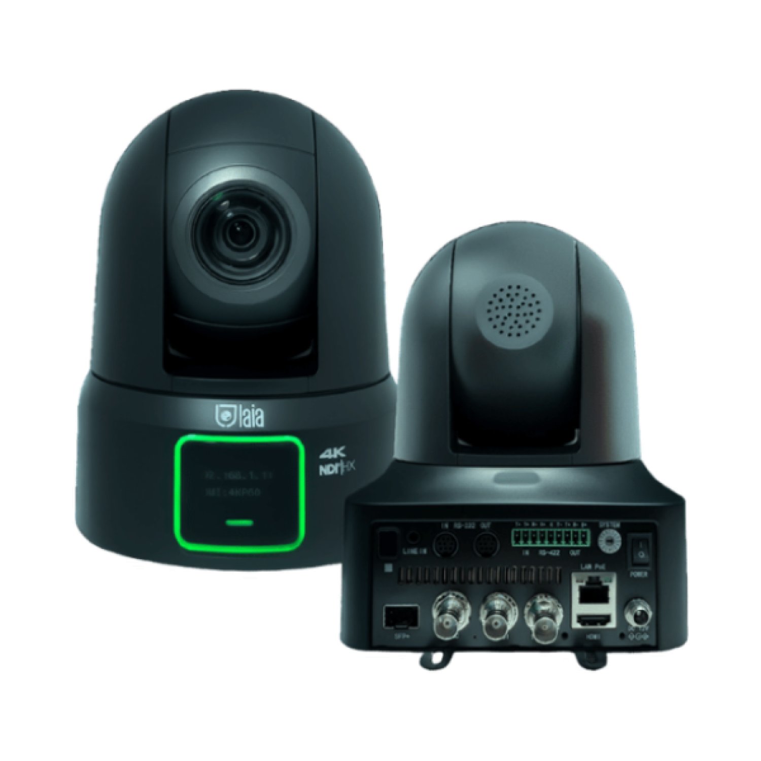 LAIA (PRC-425FB) BROADCASTER PRO 25X FIBER CÁMARA PTZ 4K A 60 FPS COLOR NEGRO: SENSOR DE GRAN CALIDAD CMOS 1/1,8", ZOOM ÓPTICO 25X. INTERFACES USB 3.0, HDMI, 12G-SDI, FIBRA Y LAN. LICENCIAS NDI|HX3, FREED Y GENLOCK. SEGUIMIENTO AVANZADO POR IA. LUZ T