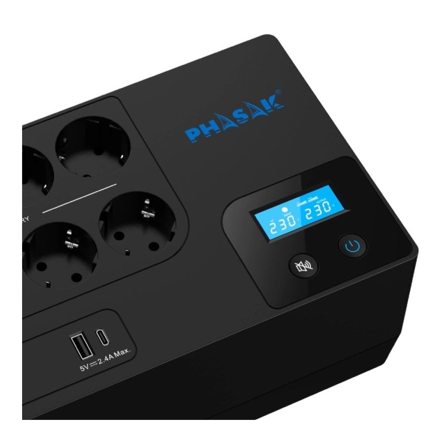 SAI Línea Interactiva Phasak Smart Home 1050VA/ 1050VA-600W/ 8 Salidas/ Formato Bloque