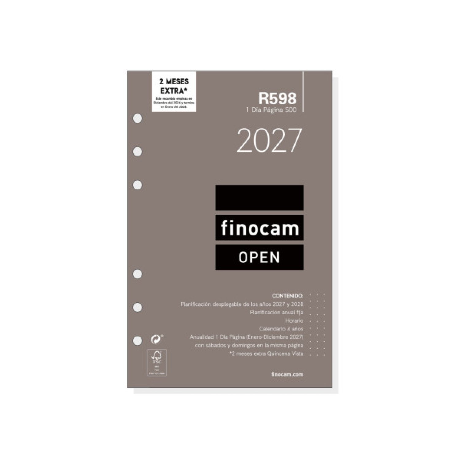 RECAMBIO ANUAL 2027 R598 OPEN500 117X181MM DIA PAGINA FINOCAM 711670027