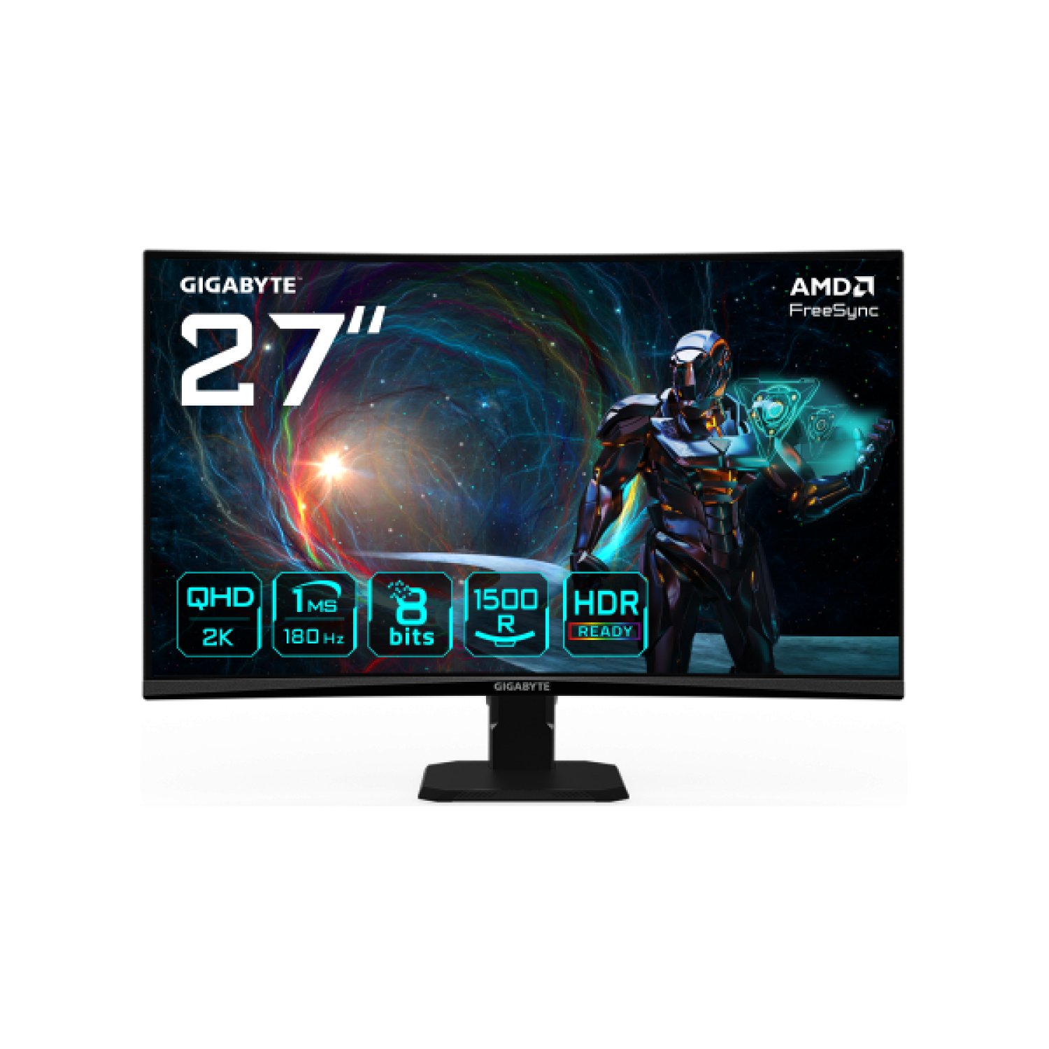 GIGABYTE GS27QCA 27" Monitor Curvo para Gaming QHD - 2560 x 1440, 180Hz, 1ms, 250 cd/m², FreeSync, HDR Ready, HDMI 2.0, DisplayPort 1.4