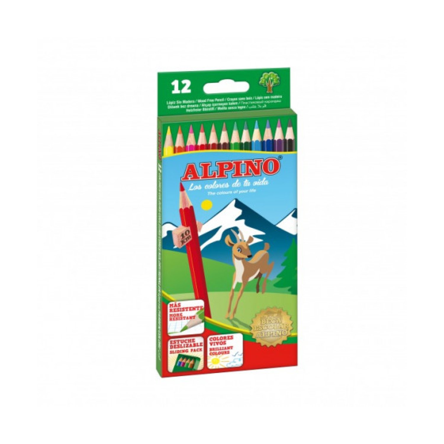 ESTUCHE CARTON 12 UNIDADES LAPICES HEXAGONALES ALTA CALIDAD 3MM. COLORES SURTIDOS ALPINO AL010654