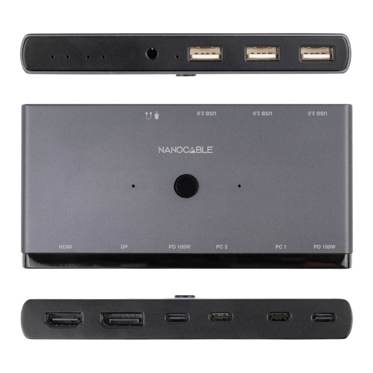 Switch Conmutador 8K Nanocable 10.12.0003/ 1x HDMI/ 1x DisplayPort/ 3x USB/ 2x USB Tipo-C/ 1x Jack 3.5mm/ 2x USB Tipo-C PD