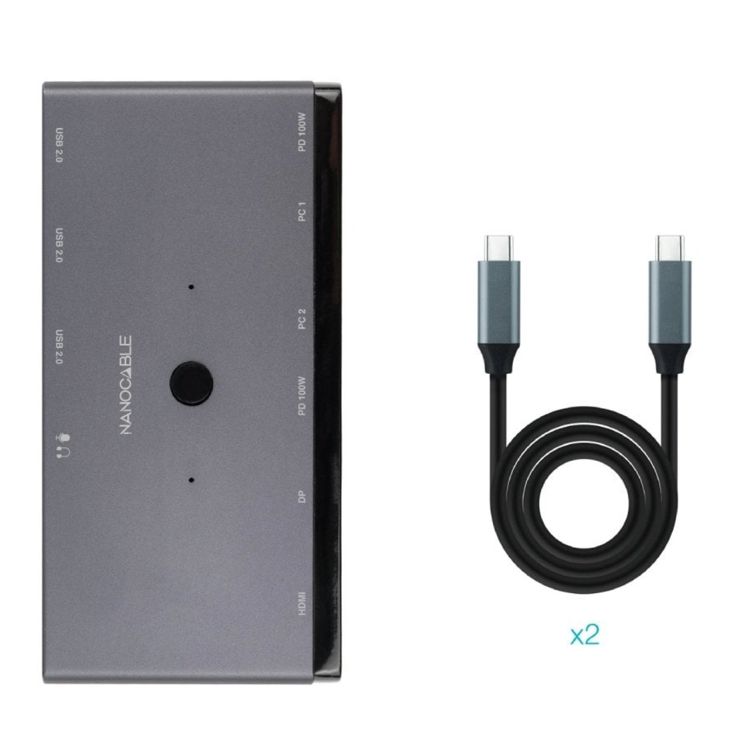 Switch Conmutador 8K Nanocable 10.12.0003/ 1x HDMI/ 1x DisplayPort/ 3x USB/ 2x USB Tipo-C/ 1x Jack 3.5mm/ 2x USB Tipo-C PD
