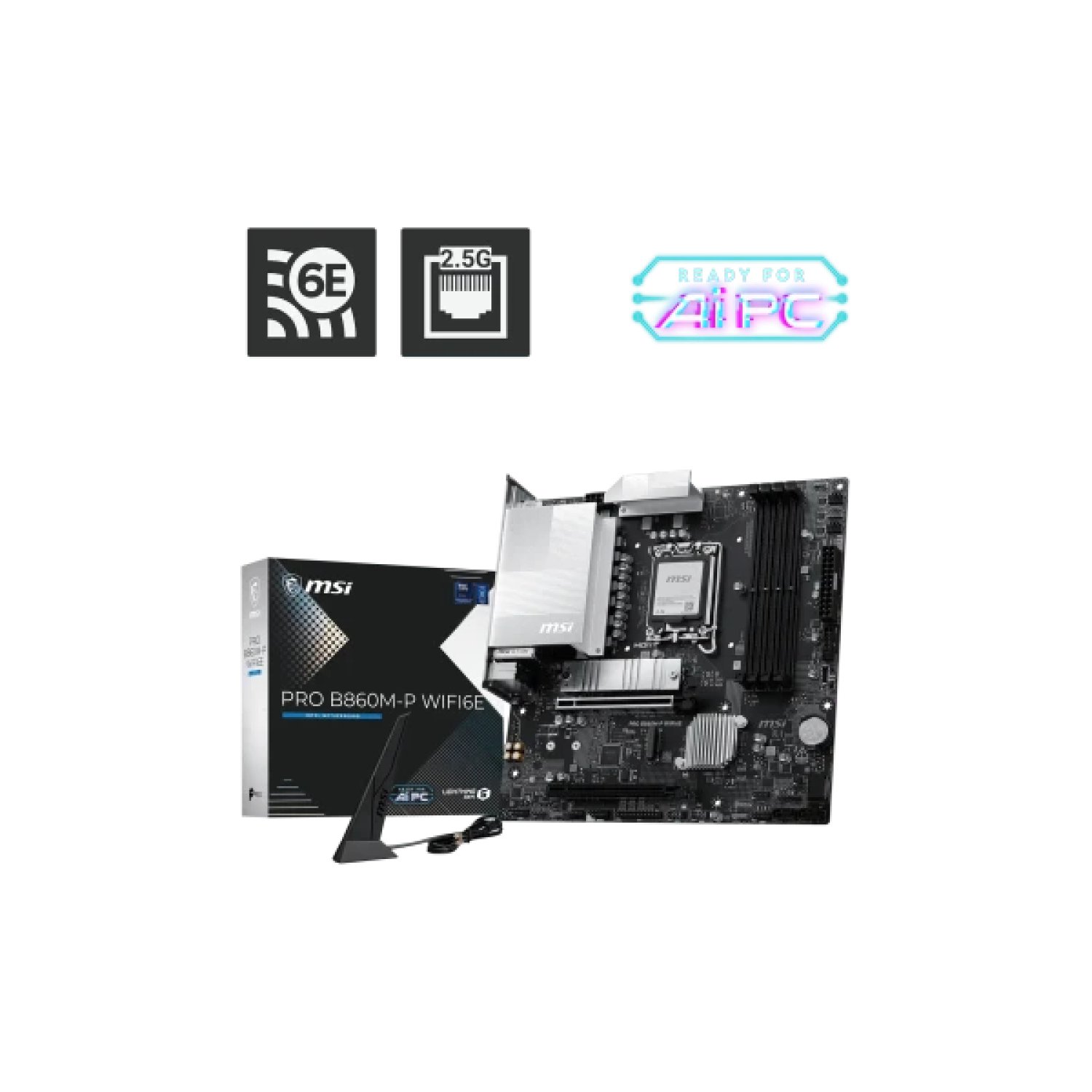 PLACA MSI PRO B860M-P WIFI6E,INTEL,1851,B860,4DDR5,256GB,1HDMI+1DP+1VGA,4SATA3+2M.2,2.5GBLAN+WIFI6E+BT5.3,6USB3.2,MATX