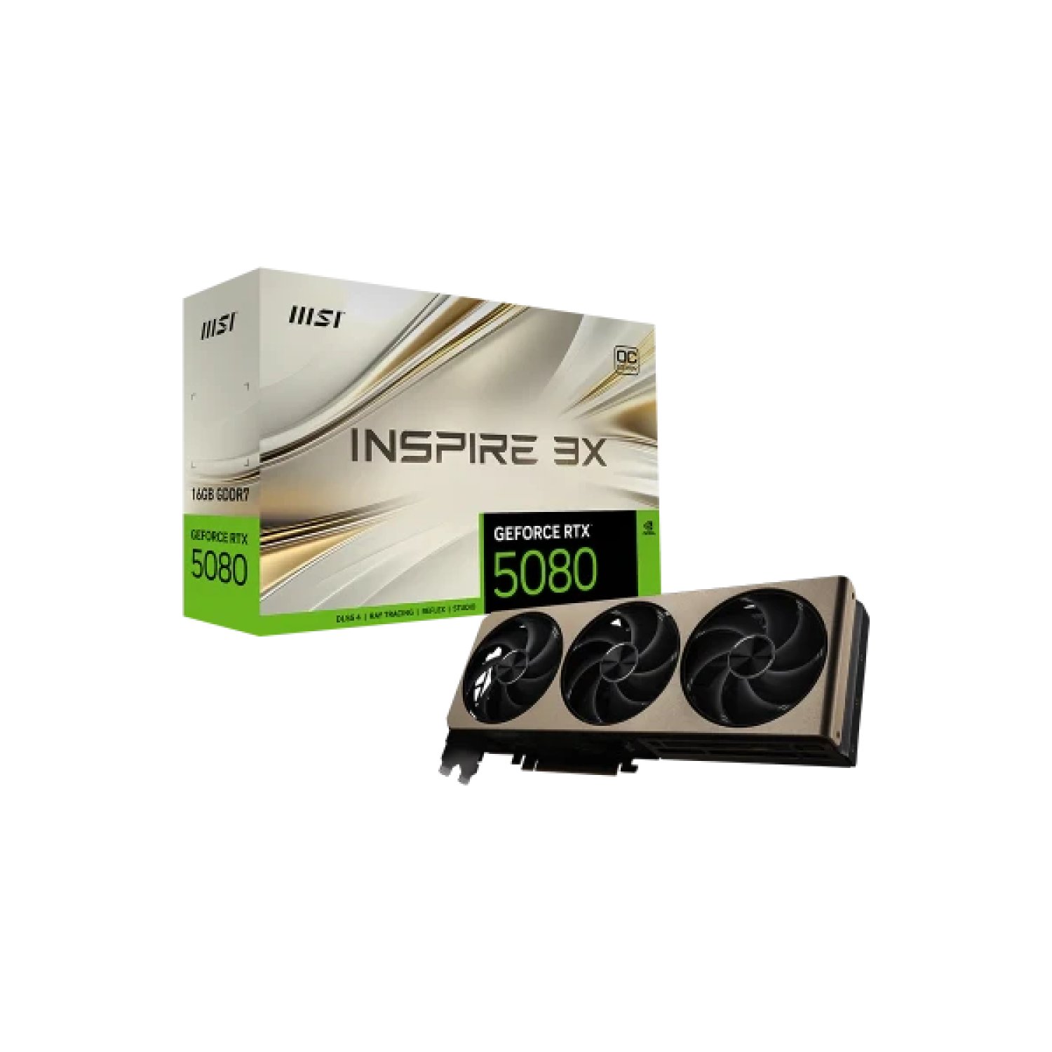 VGA MSI RTX 5080 16G INSPIRE 3X OC BLACK,RTX5080,16GB,GDDR7,256BIT,3DP+1HDMI (3 VENTILADORES)