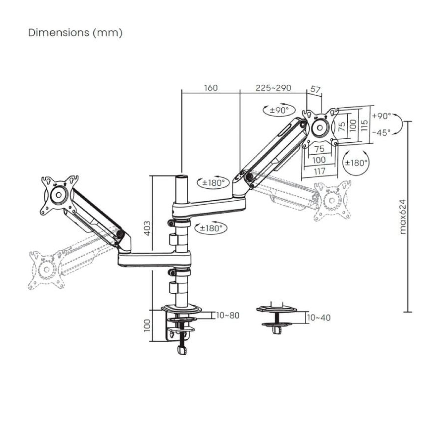 Soporte de Mesa con Contrapeso para 2 Monitores Aisens DT32TSR-453/ Giratorio/ Inclinable/ hasta 9kg