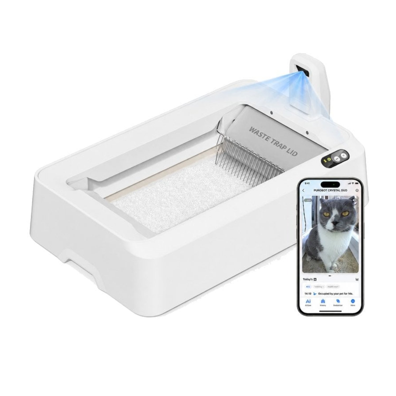 Arenero para Gatos Autolimpiable PetKit PuroBot Crystal Duo con Cubierta/ Control desde APP/ Blanco