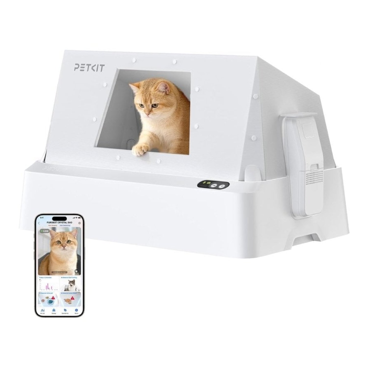 Arenero para Gatos Autolimpiable PetKit PuroBot Crystal Duo con Cubierta/ Control desde APP/ Blanco