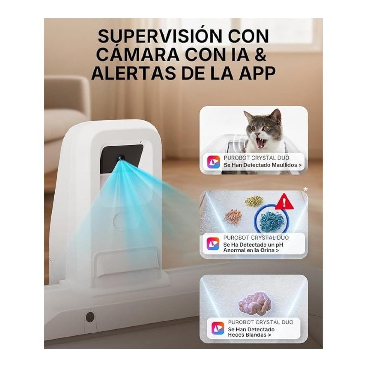 Arenero para Gatos Autolimpiable PetKit PuroBot Crystal Duo con Cubierta/ Control desde APP/ Blanco