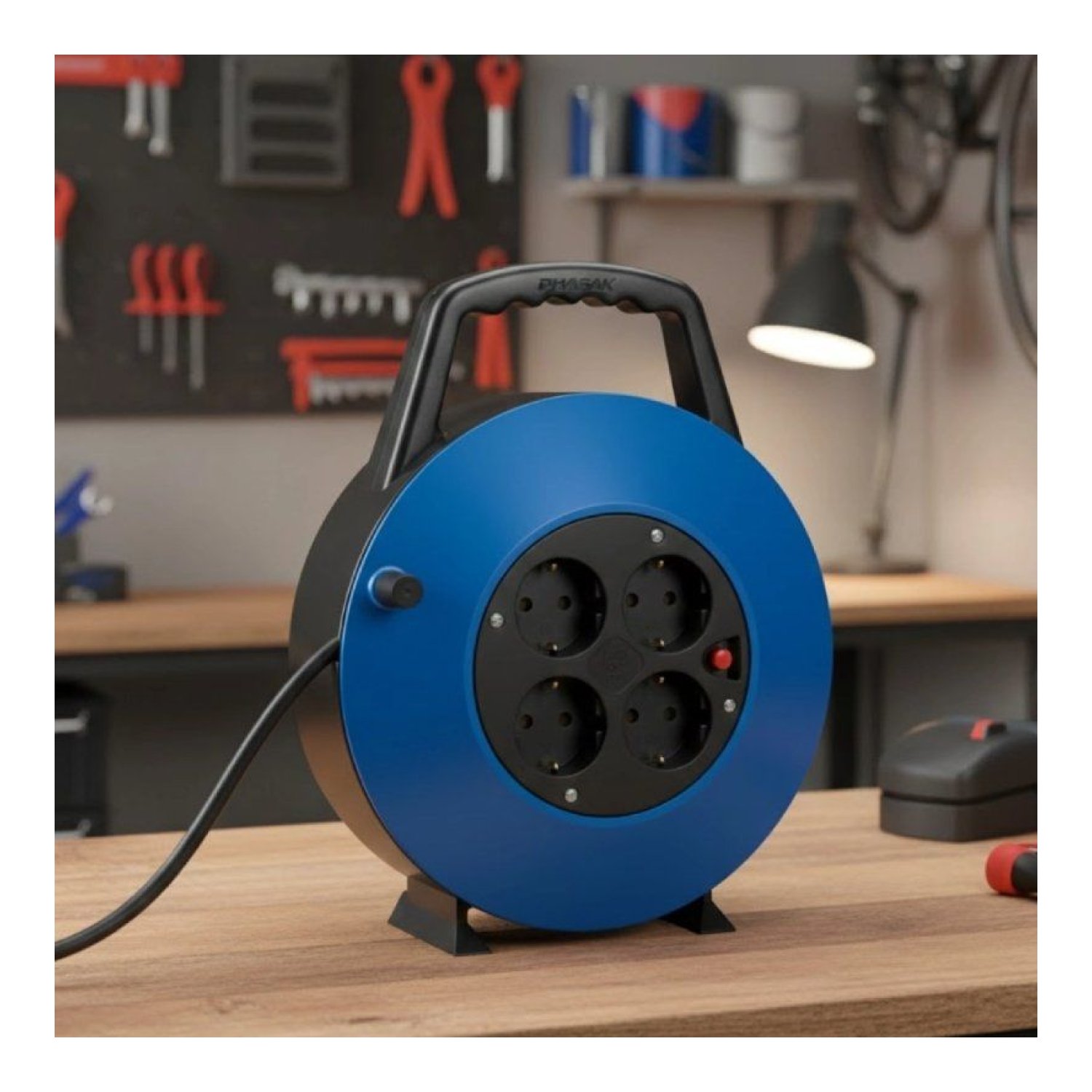 Regleta enrollable Phasak BN 3411/ 4 Tomas de Corriente/ Cable 10m/ Azul