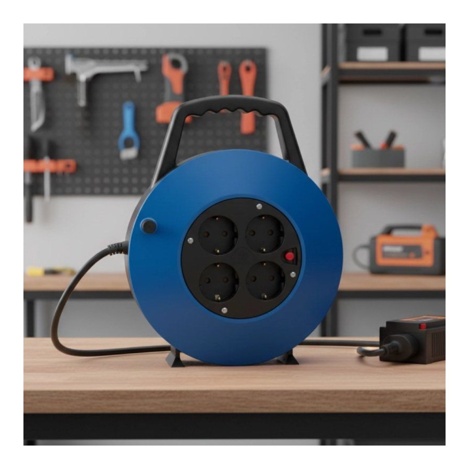 Regleta enrollable Phasak BN 3411/ 4 Tomas de Corriente/ Cable 10m/ Azul