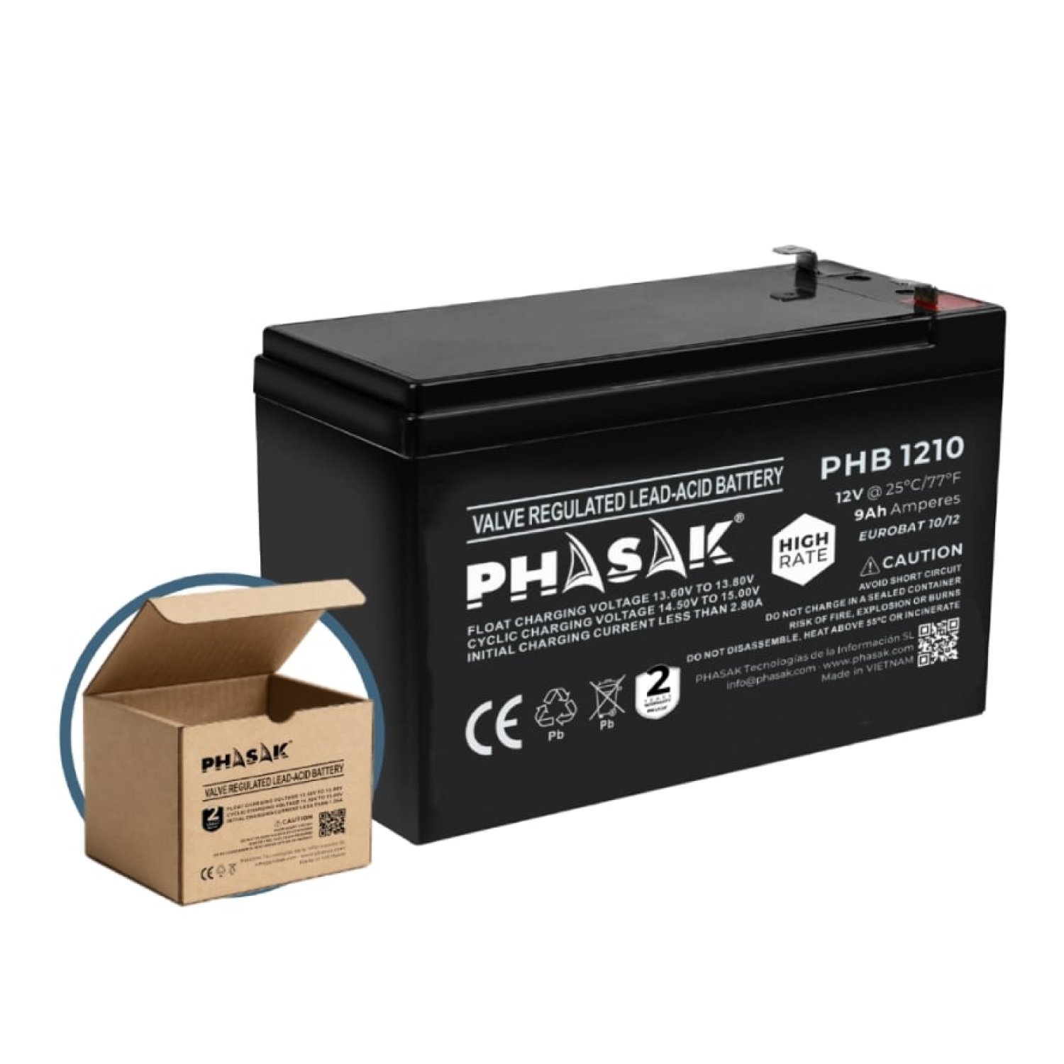 Batería Phasak PHB 1210 compatible con SAI/UPS PHASAK según especificaciones