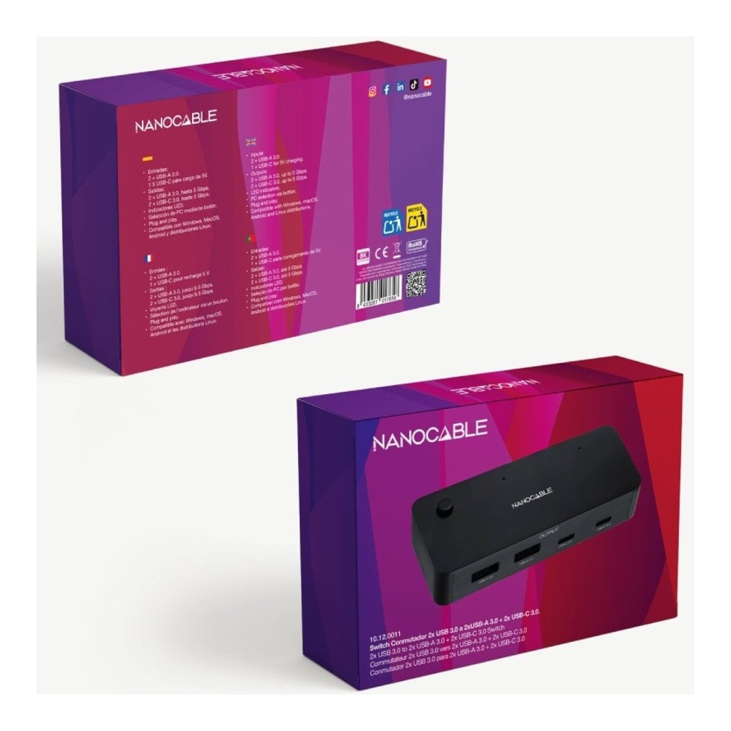 Switch Conmutador USB Nanocable 10.12.0011/ 2x USB/ 2x USB Tipo-C