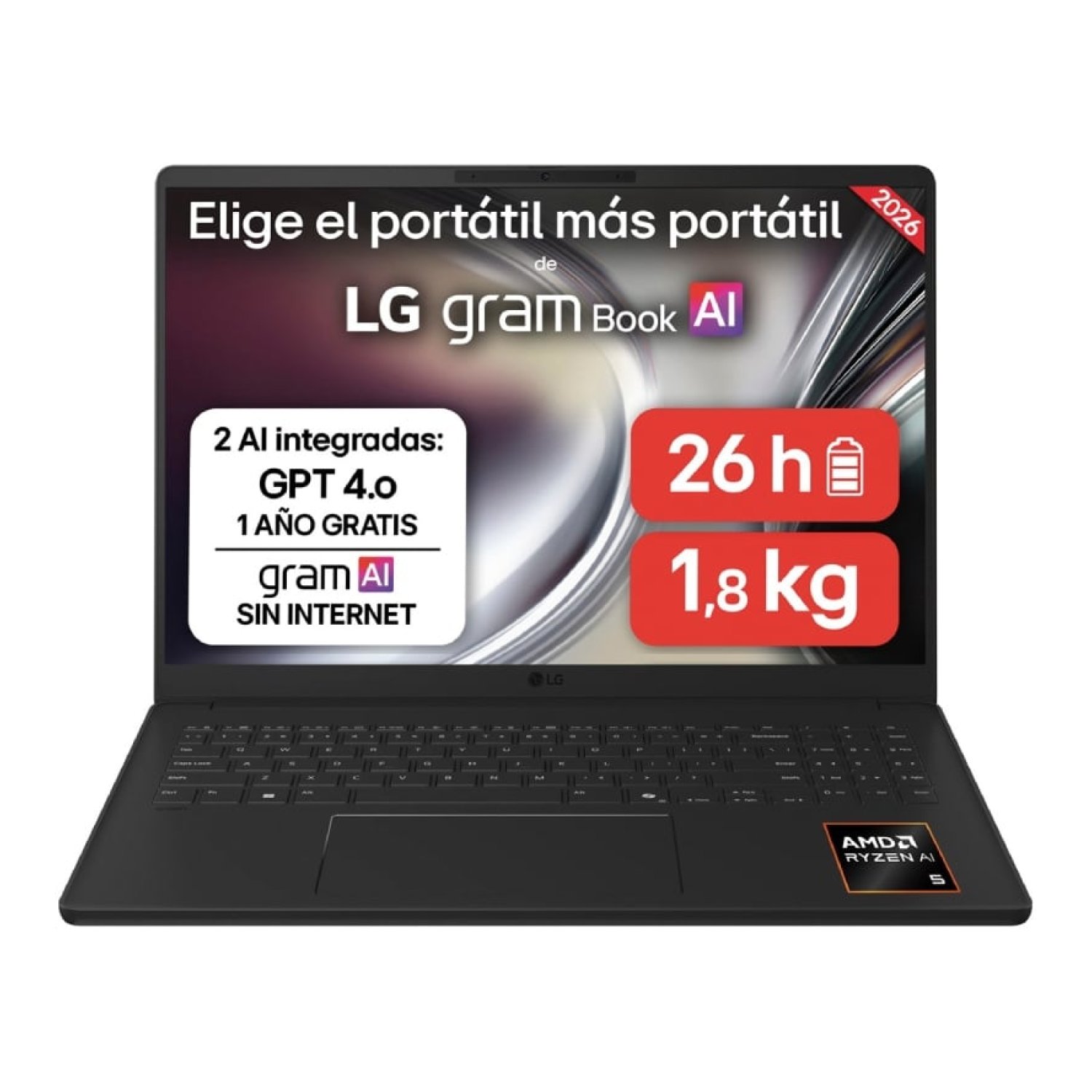 Portátil LG Gram 16UD55U-G.AX85BN Ryzen AI 7 445/ 32GB/ 512GB SSD/ 16"/ Sin Sistema Operativo