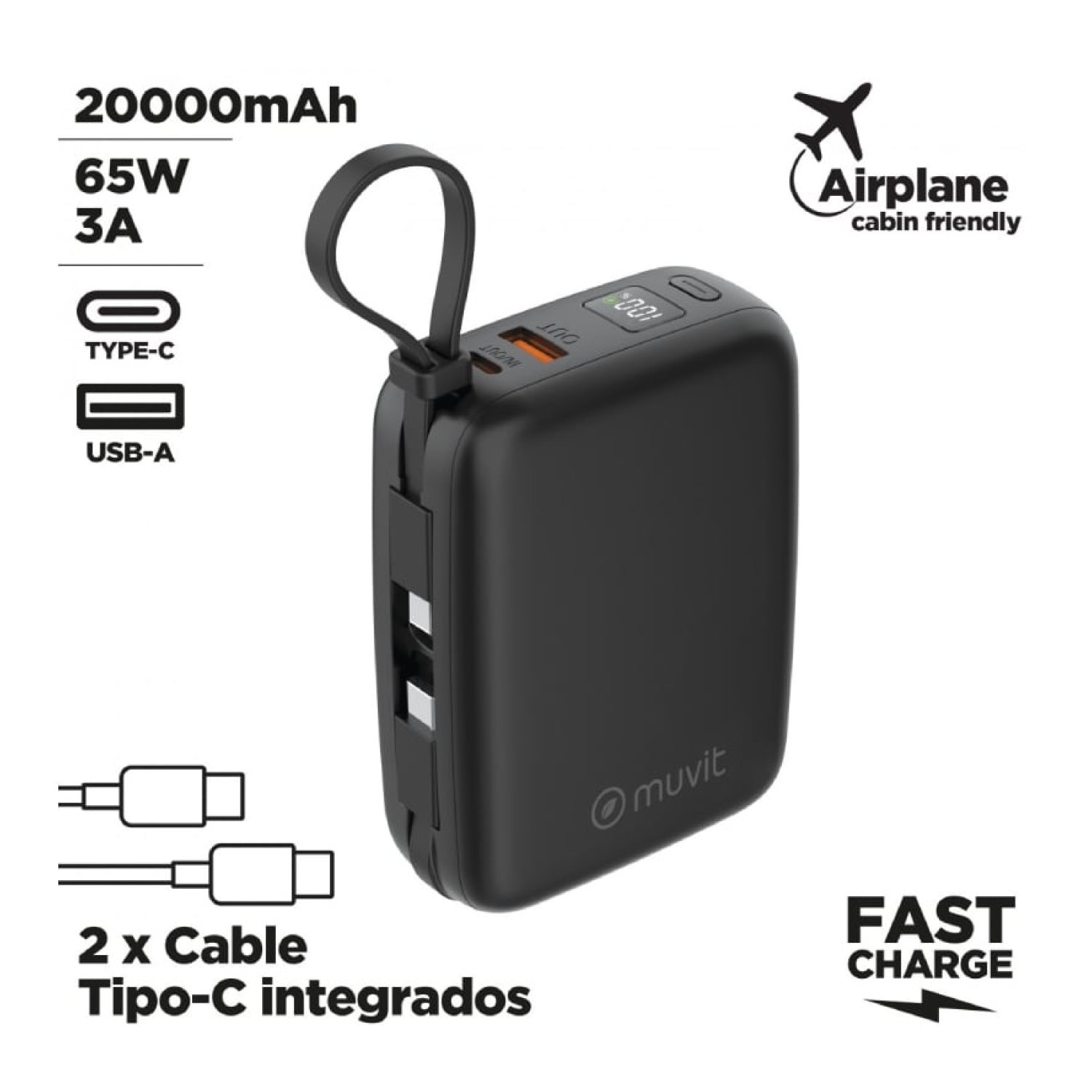 Powerbank 20000mAh Muvit For Change MCCHP0015/ 65W/ Negra