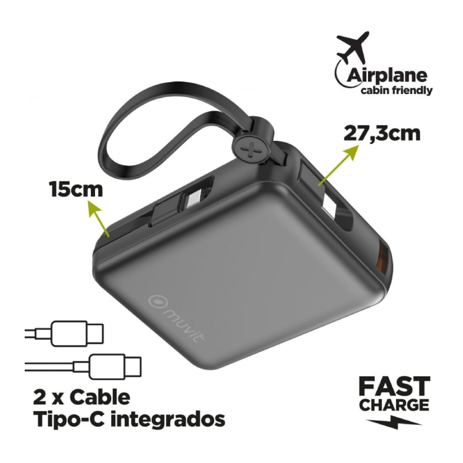 Powerbank 10000mAh Muvit For Change MCCHP0014/ 35W/ Negra