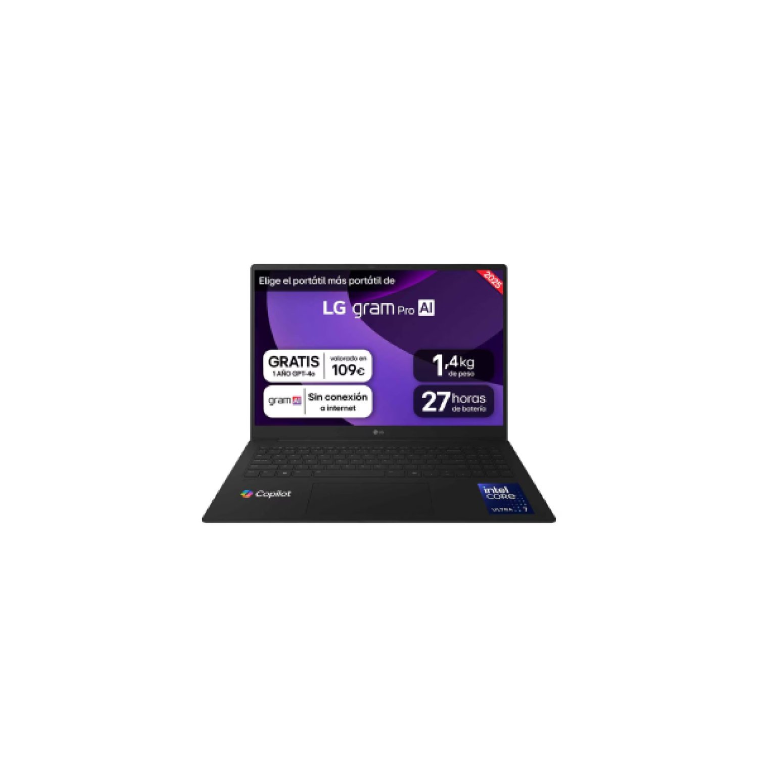 LG PORTÁTIL 16" WQXGA IPS INTEL CORE ULTRA 7 255H, 32GB LPDDR5X, SSD 1TB NVME, NVIDIA RTX 5050 8GB, DCI-P3 99%, BATERÍA 90WH, WINDOWS 11 HOME