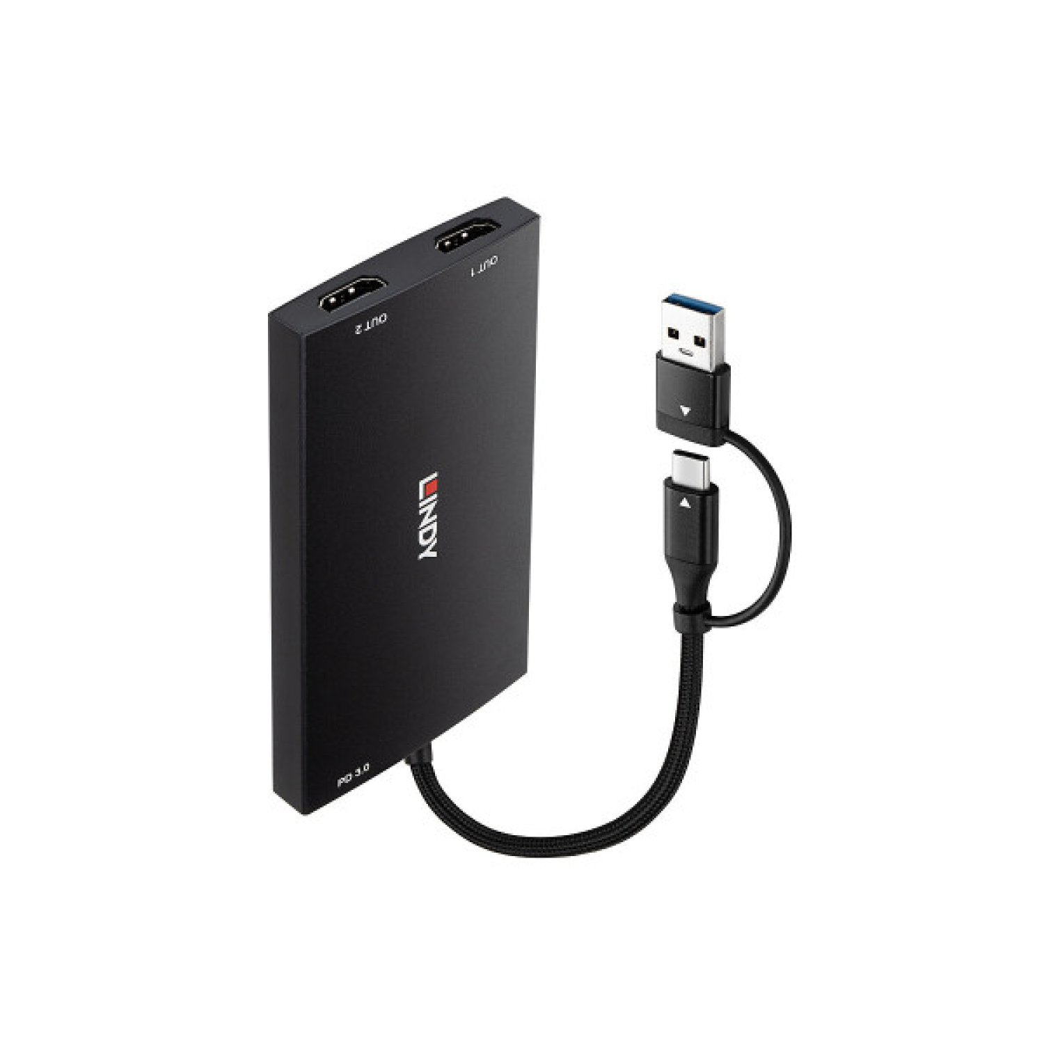 Lindy 43430 adaptador de cable de vídeo 0,11 m USB Tipo C 2 x HDMI Negro