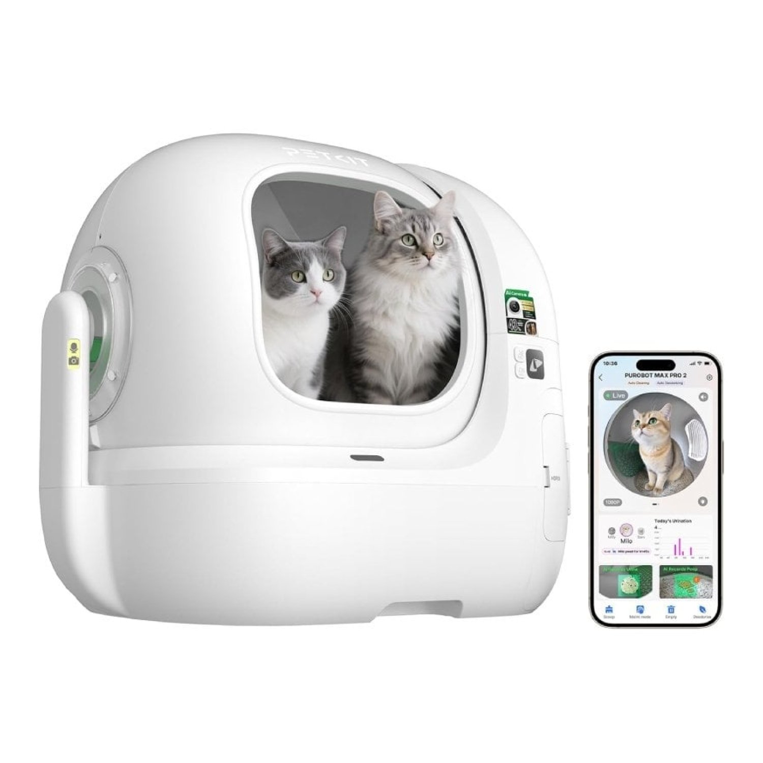 Arenero para Gatos Autolimpiable PetKit PuroBot Max Pro 2/ 76L/Control desde APP/ Blanco