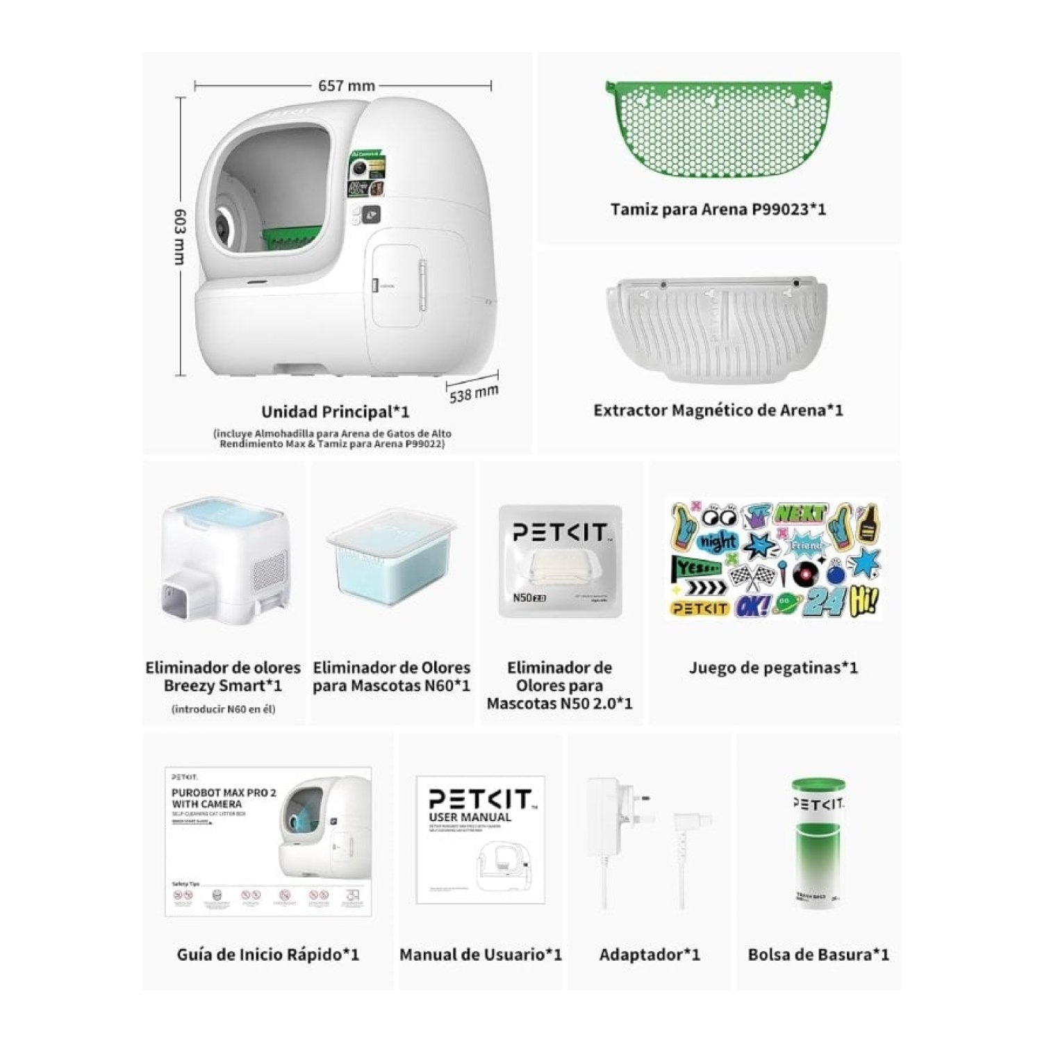 Arenero para Gatos Autolimpiable PetKit PuroBot Max Pro 2/ 76L/Control desde APP/ Blanco