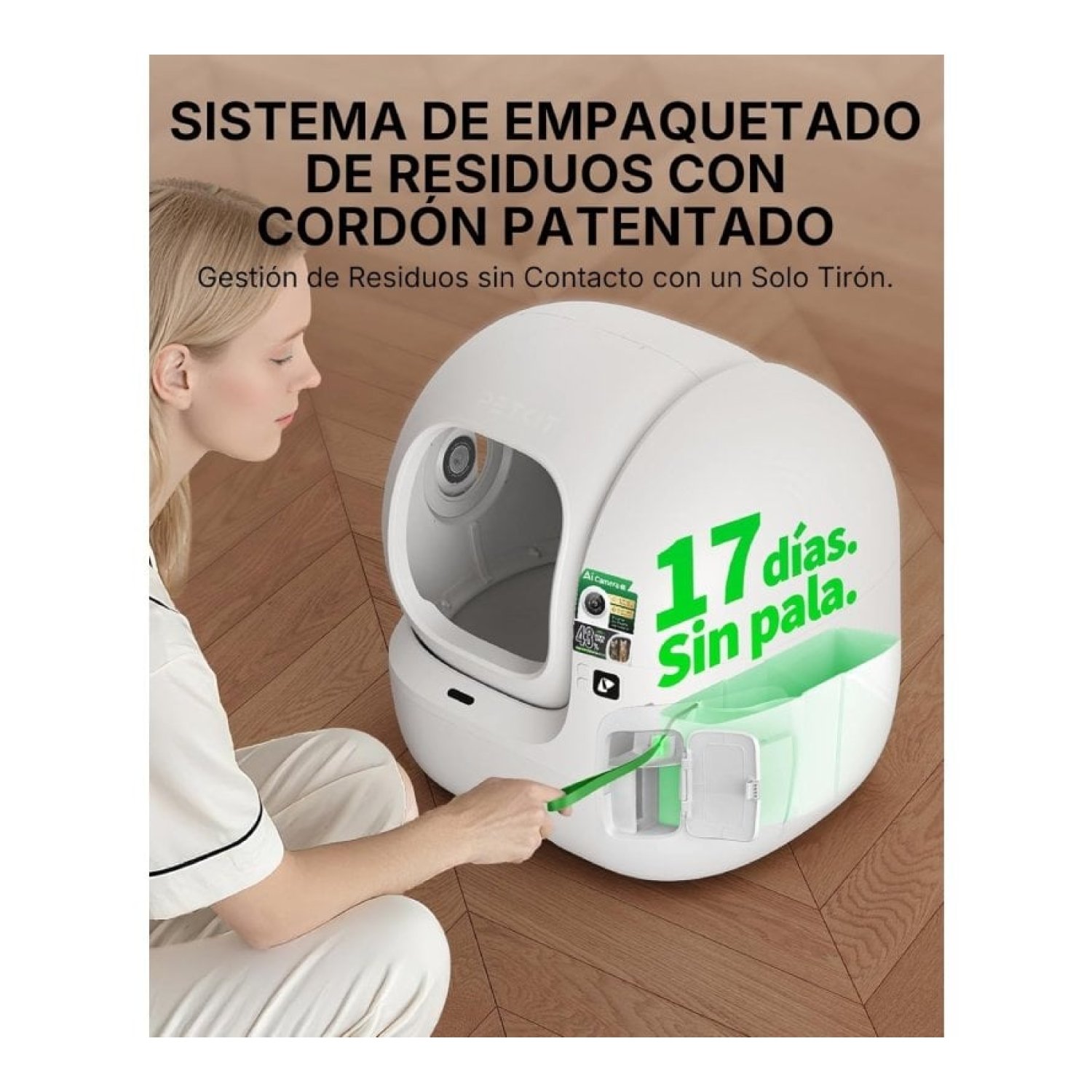 Arenero para Gatos Autolimpiable PetKit PuroBot Max Pro 2/ 76L/Control desde APP/ Blanco