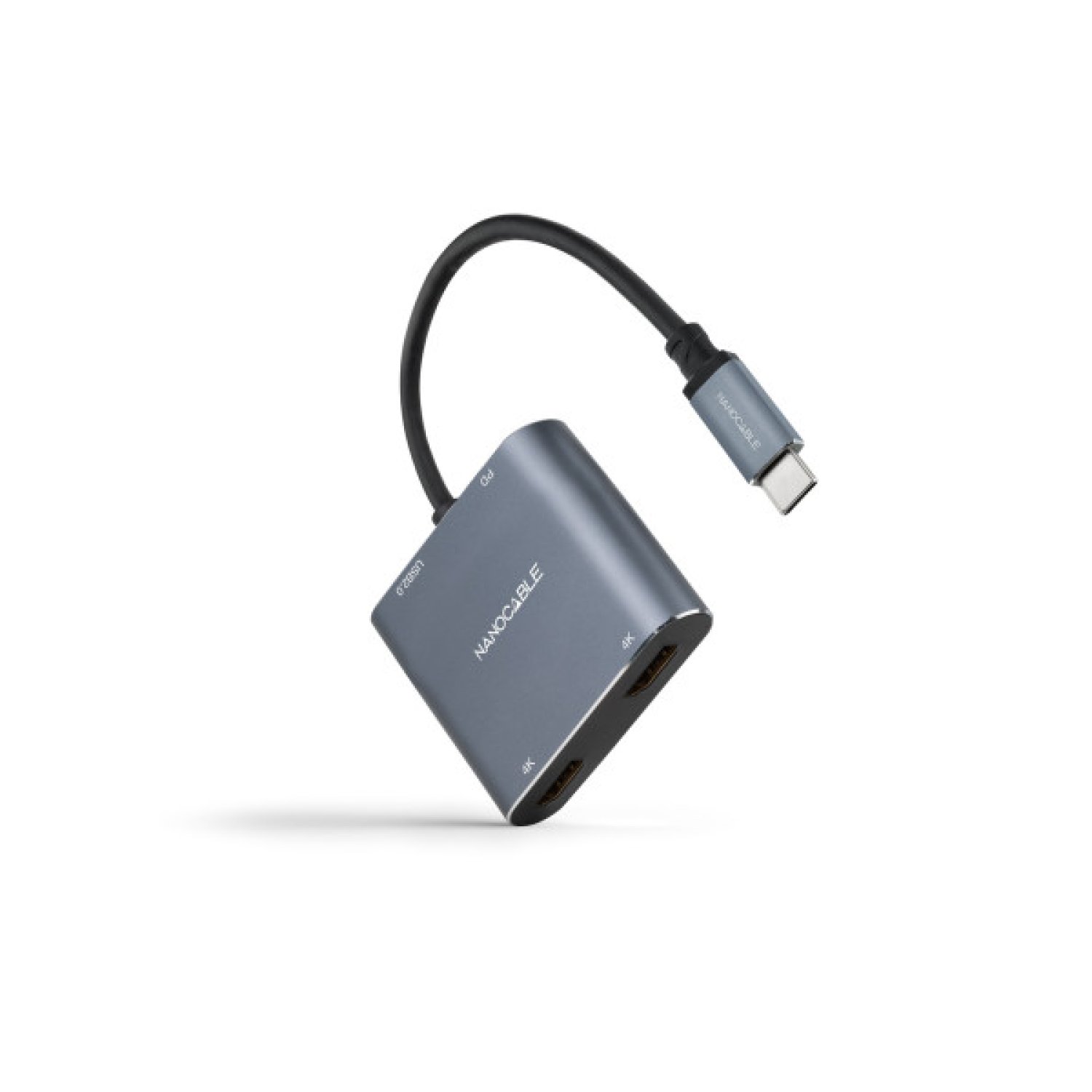 Nanocable Conversor USB-C a 2xHDMI/USB2.0/PD, 15 cm, Gris