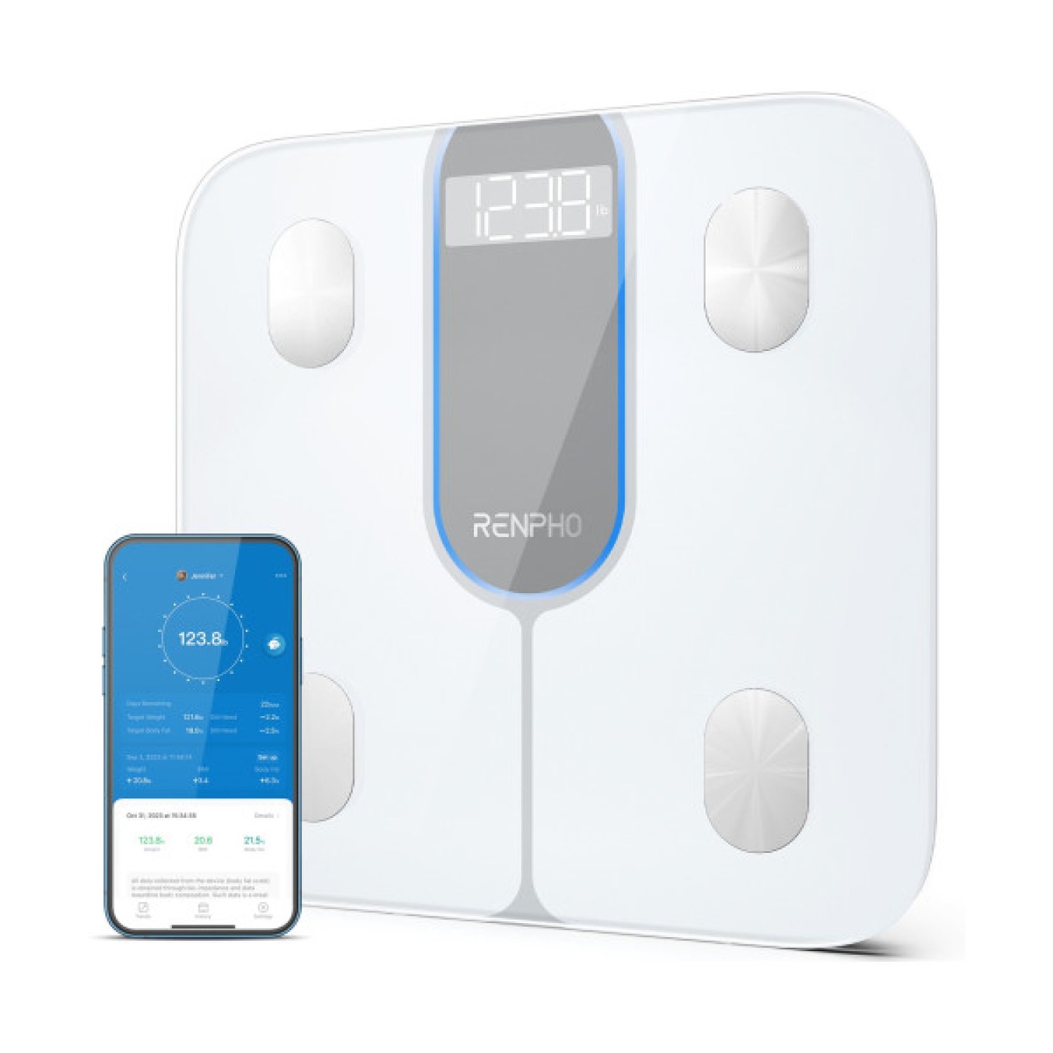RENPHO ELIS 1C - SMART BODY SCALE - BLE - 3AAA - 11X11X1INCH / 28X28X2.5CM – WHITE PT