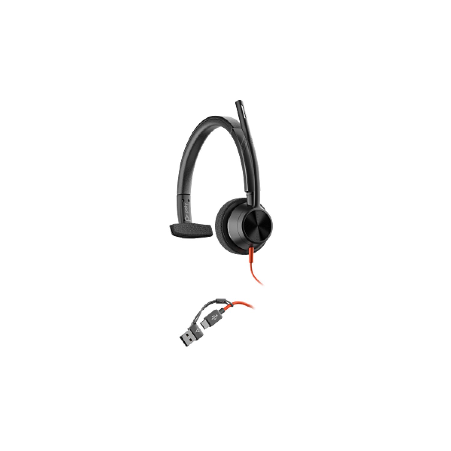 HP Poly Auriculares monoaurales Poly Blackwire 3315 USB-C + Conector de 3,5 mm + Adaptador USB-C/A