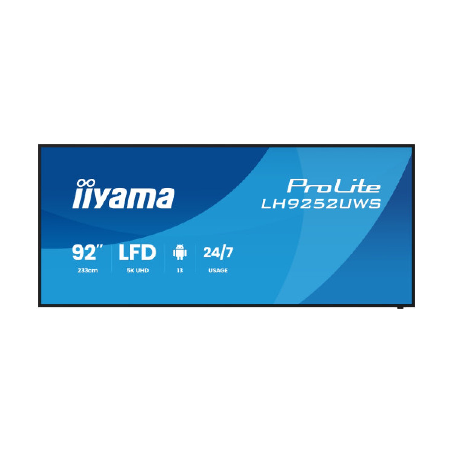 MONITOR IIYAMA 92" , UW 5120X2160, 500CD/M, HORIZ Y VERT, SIGNAL FAILOVER, MM 2X 20W+20 SUBW,  HDMI 4X, DP, USB-C, USB 3.2 X4, WIFI, LAN, BT, WALL MOUNT INCL, CONTROL LAN / RS232C, IISIGNAGE2  E-SHARE, ANDROID 13 OS, 24/7 (1000X600)(LH9266UHSB-B1AG)