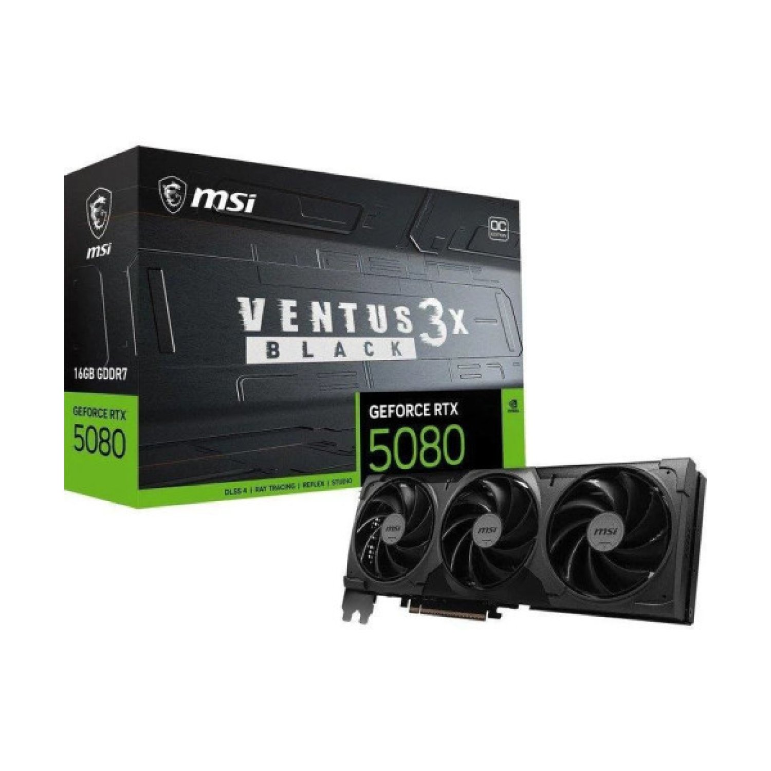 VGA MSI RTX 5080 16G VENTUS 3X OC BLACK,NV,RTX5080,16GB,GDDR7,256BIT,1HDMI+3DP,TORX FAN 5.0 (3 VENTILADORES)