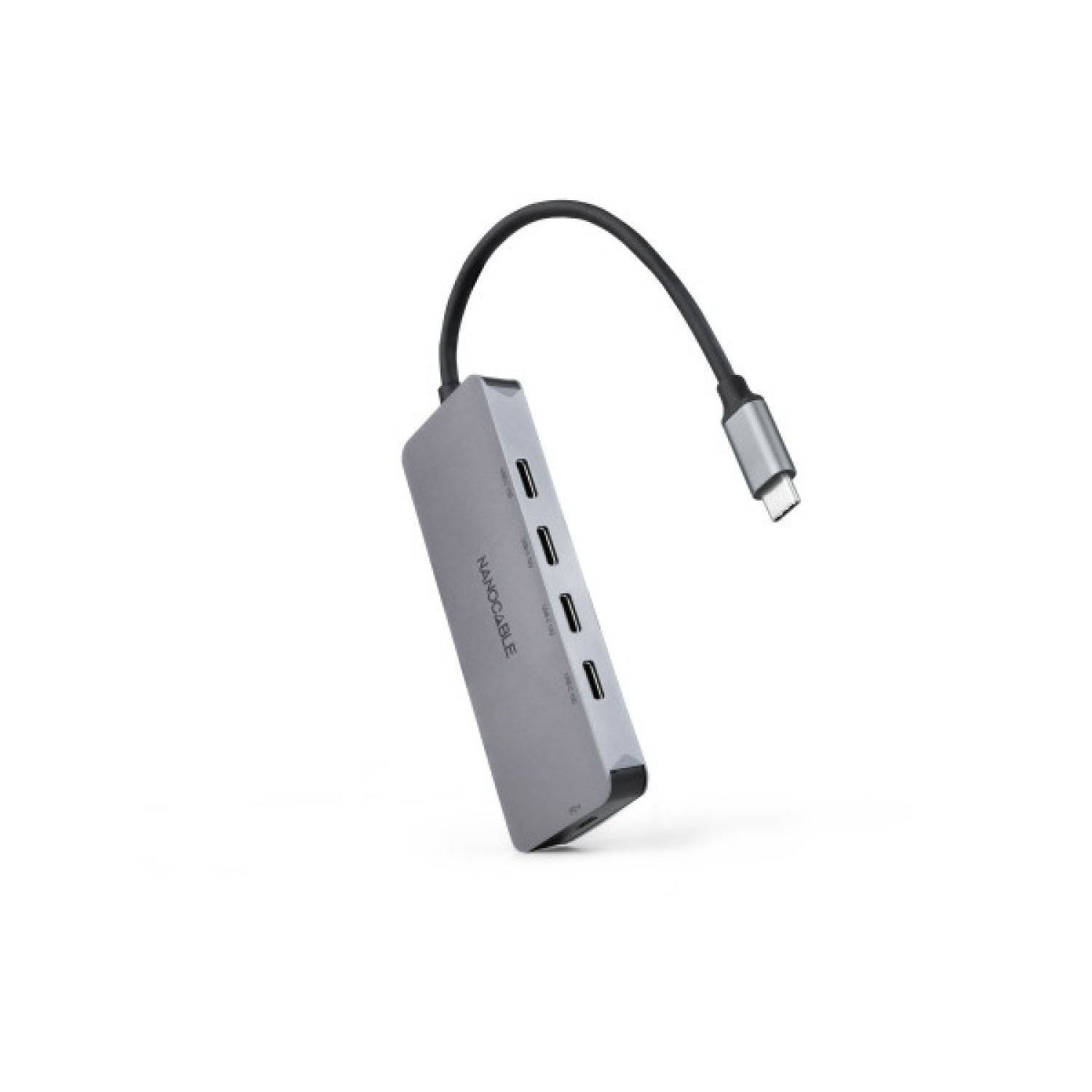 Nanocable Hub USB-C macho a 4 x USB-C hembra + USB-C PD 100W, Aluminio 10 cm, Gris