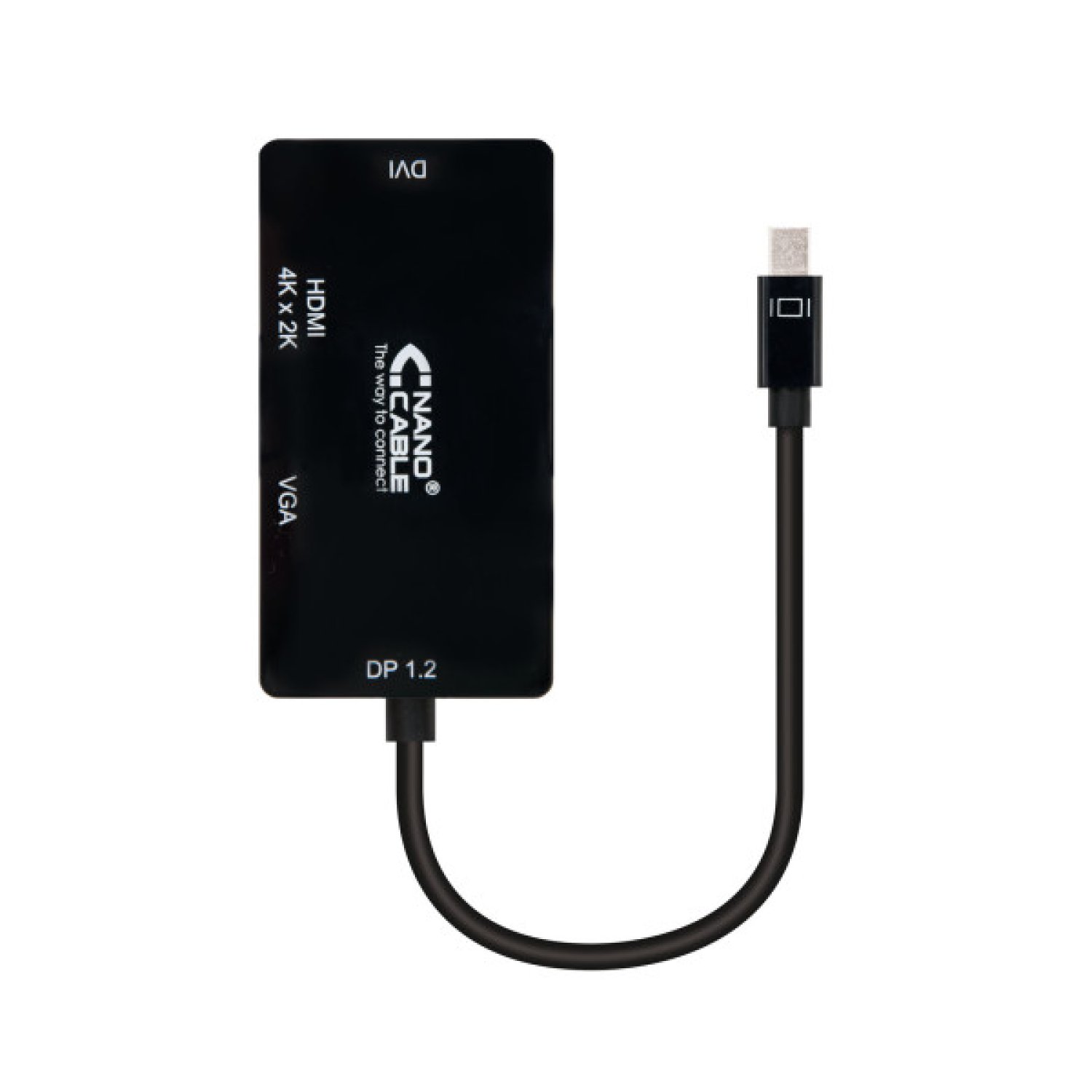Nanocable Conversor Mini DisplayPort a VGA / HDMI, 3 en 1, DP 1.2/M-VGA/H-HDMI/H 4K, Negro, 15 cm