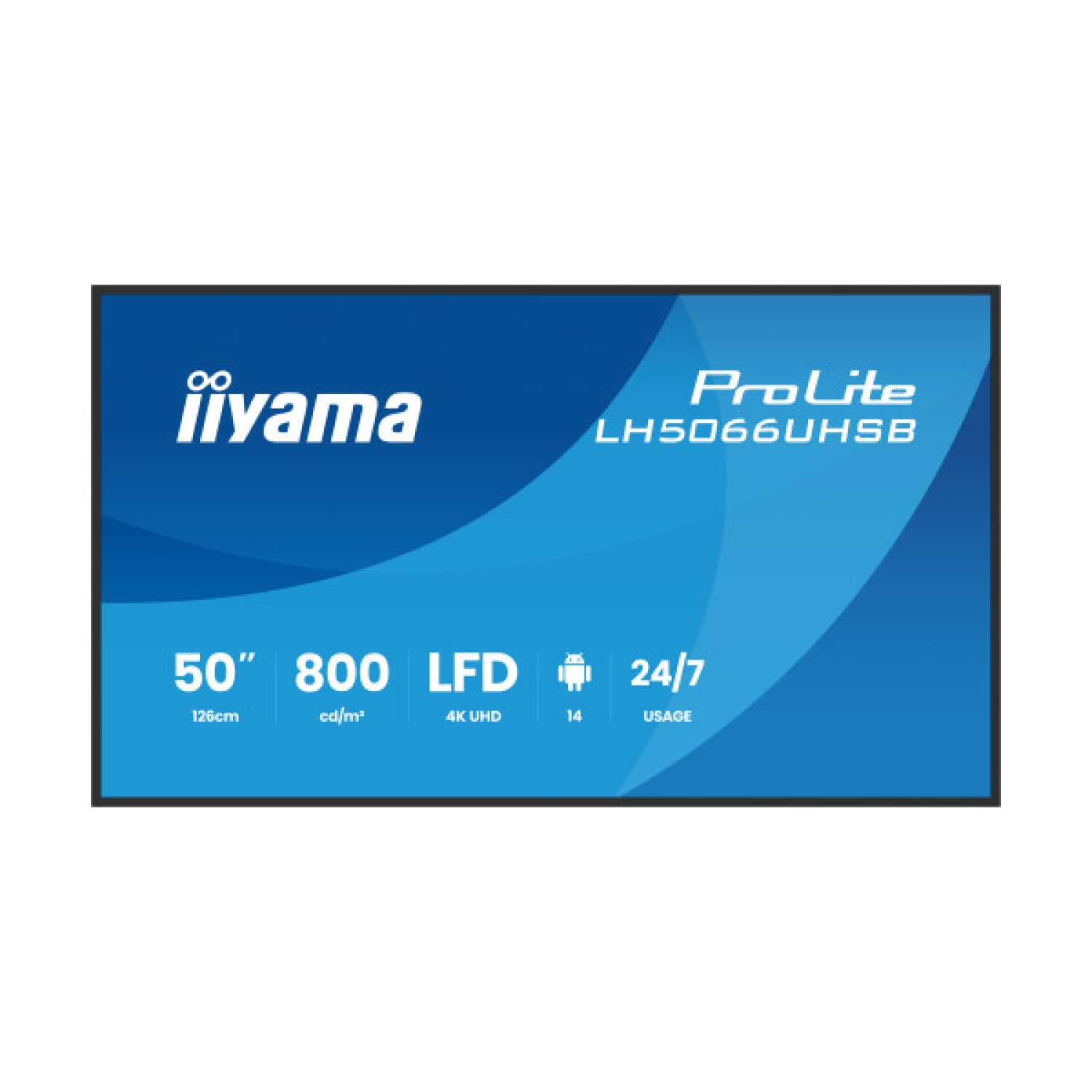 MONITOR IIYAMA 50" , UHD IPS PANEL, HAZE 1%, 800CD/M, HORIZ Y VERT, SIGNAL FAILOVER, MM 2X 10W,  HDMI 2X, DP, USB 2.0 X2, WIFI, LAN, WALL MOUNT INCL, CONTROL LAN / RS232C, IISIGNAGE2  E-SHARE, ANDROID 11 OS,  24/7,(400X300)(LH5066UHSB-B1AG)