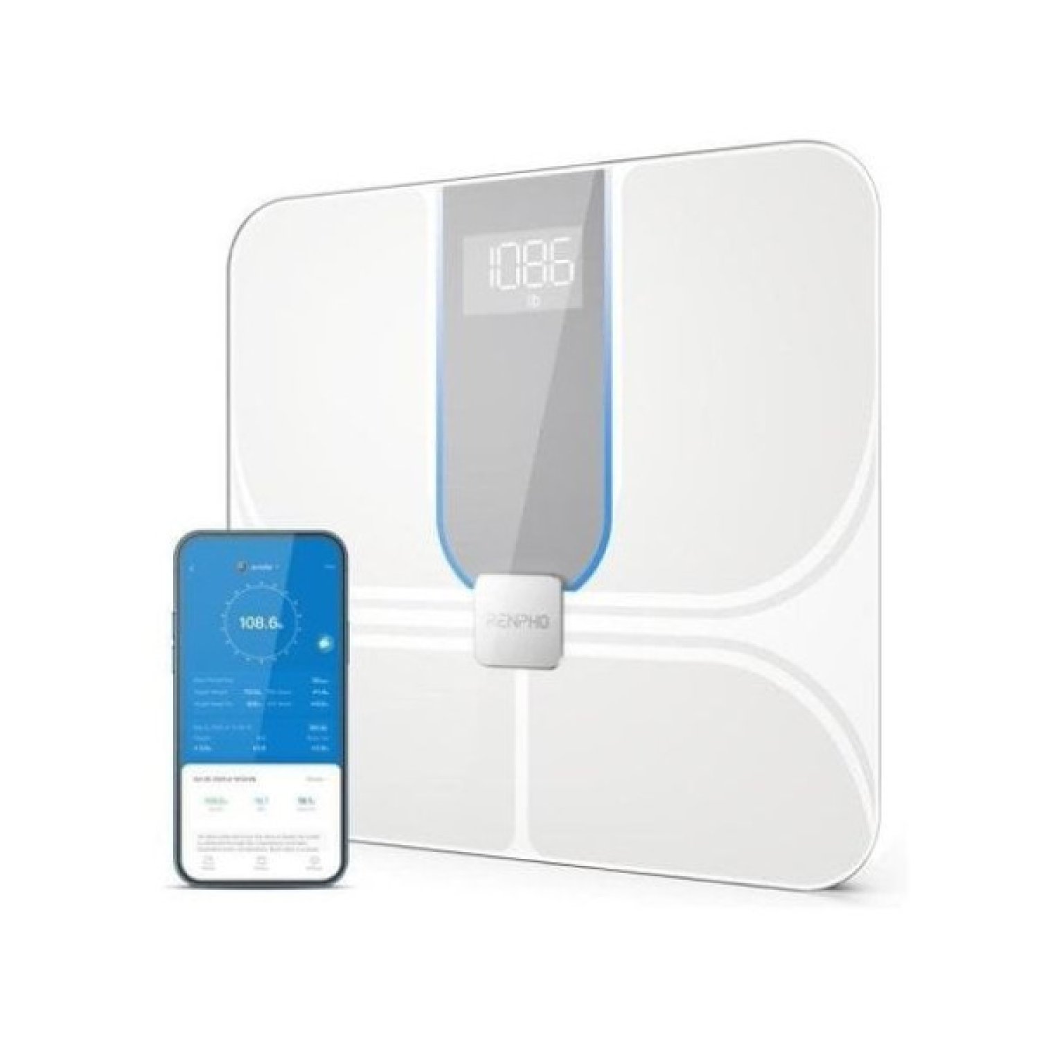 RENPHO ELIS ASPIRE C - SMART WIFI BODY SCALE - ITO - 3AAA - 11X11X1IN/28X28X2.5CM – WHITE PT