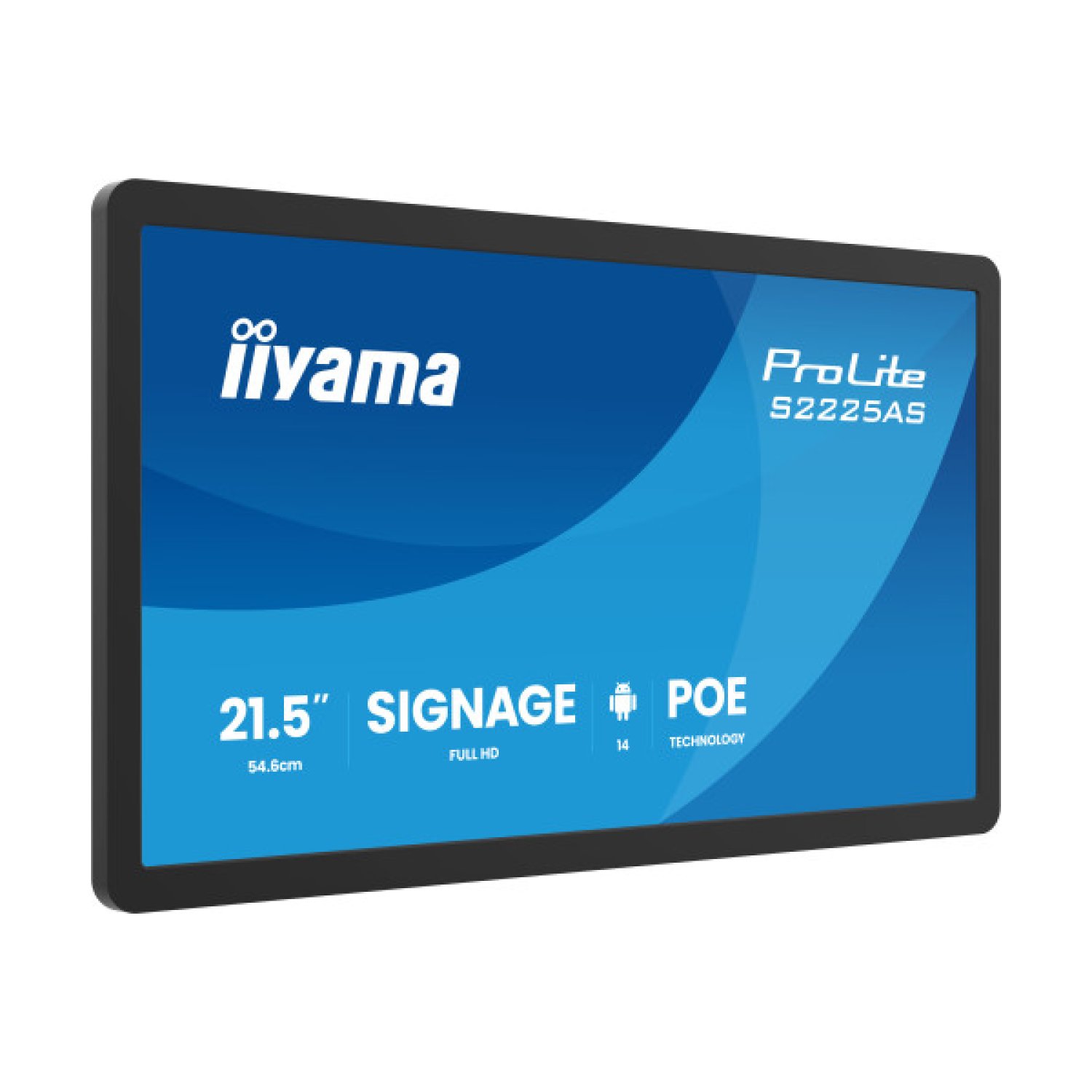IIYAMA 21,5" SMALL FORMAT SIGNAGE WITH ANDROID 14+GMS, 5-YEAR IISIGNAGE2 CMS LICENCE, SOC OCTA-CORE RK3576 4GB, STORAGE 32GB, 1920X1080, 500CD/M², IPS PANEL, USB-C (VIDEO OUT), SPEAKERS, MICROPHONE, WIFI6, BT5.3, USB 3.2+2.0, CABLE COVER (S2225AS-B1P
