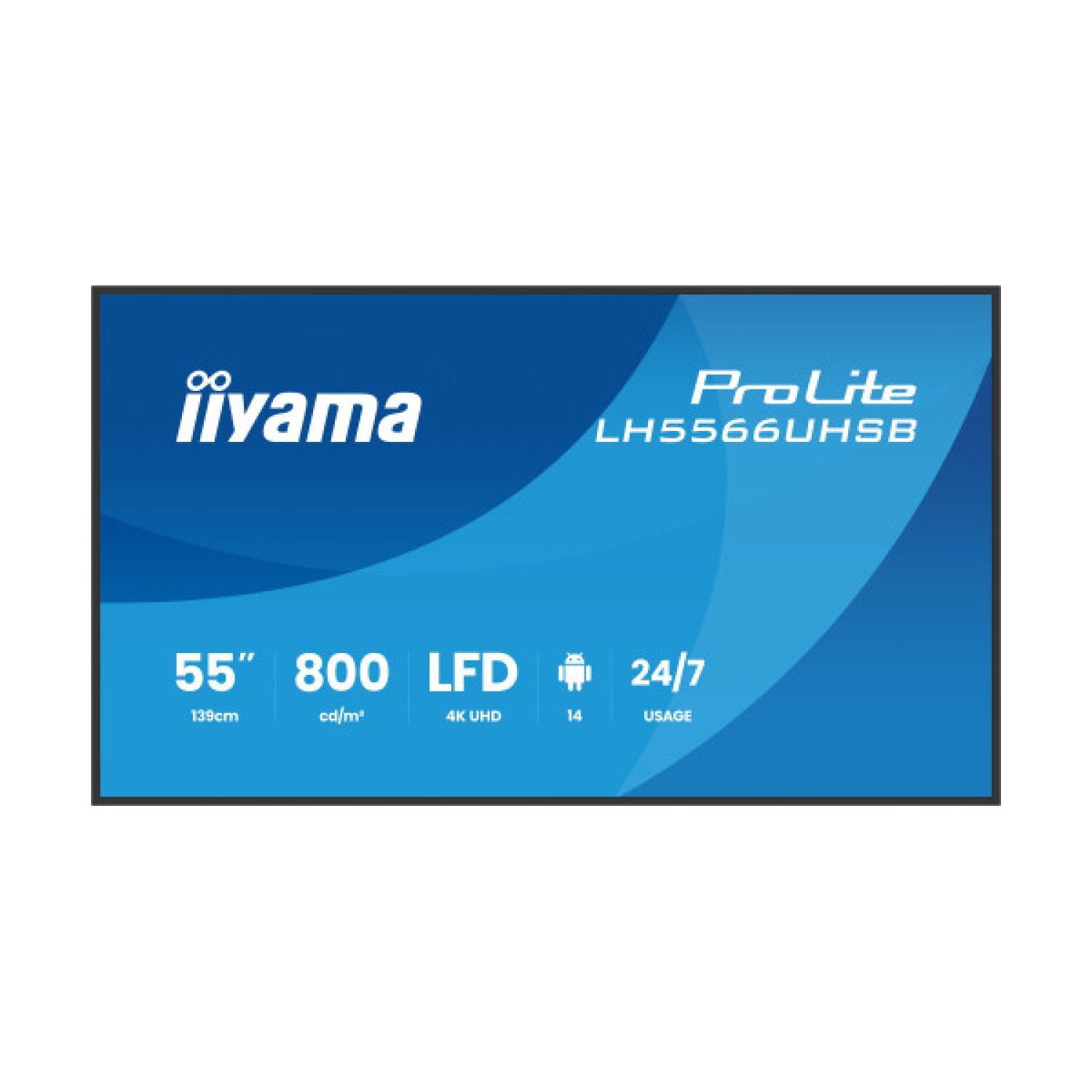 MONITOR IIYAMA 55" , UHD IPS PANEL, HAZE 1%, 800CD/M, HORIZ Y VERT, SIGNAL FAILOVER, MM 2X 10W,  HDMI 2X, DP, USB 2.0 X2, WIFI, LAN, WALL MOUNT INCL, CONTROL LAN / RS232C, IISIGNAGE2  E-SHARE, ANDROID 11 OS,  24/7,(400X400)(LH5566UHSB-B1AG)