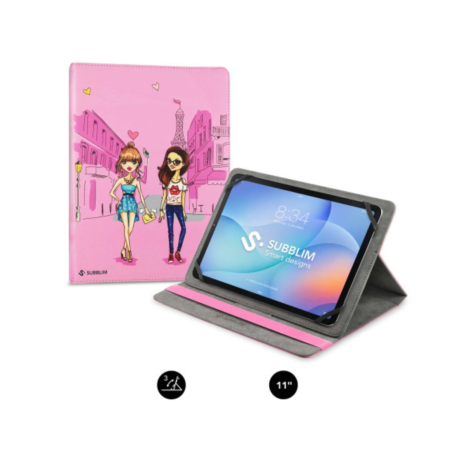 SUBBLIM Funda Tablet Universal Trendy duo Chic 11" 3 Ángulos Visión Sujeción Silicona
