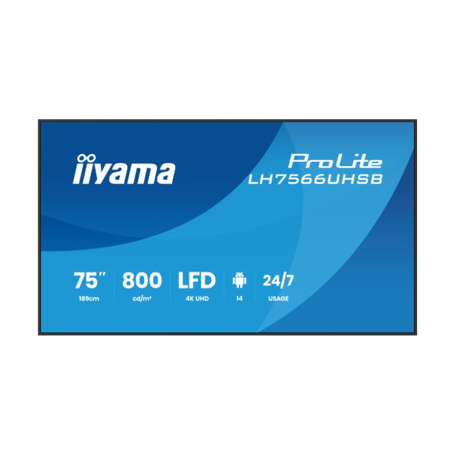MONITOR IIYAMA 75" , UHD IPS PANEL, HAZE 1%, 800CD/M, HORIZ Y VERT, SIGNAL FAILOVER, MM 2X 10W,  HDMI 2X, DP, USB 2.0 X2, WIFI, LAN, WALL MOUNT INCL, CONTROL LAN / RS232C, IISIGNAGE2  E-SHARE, ANDROID 11 OS,  24/7,(800X800)(LH7566UHSB-B1AG)