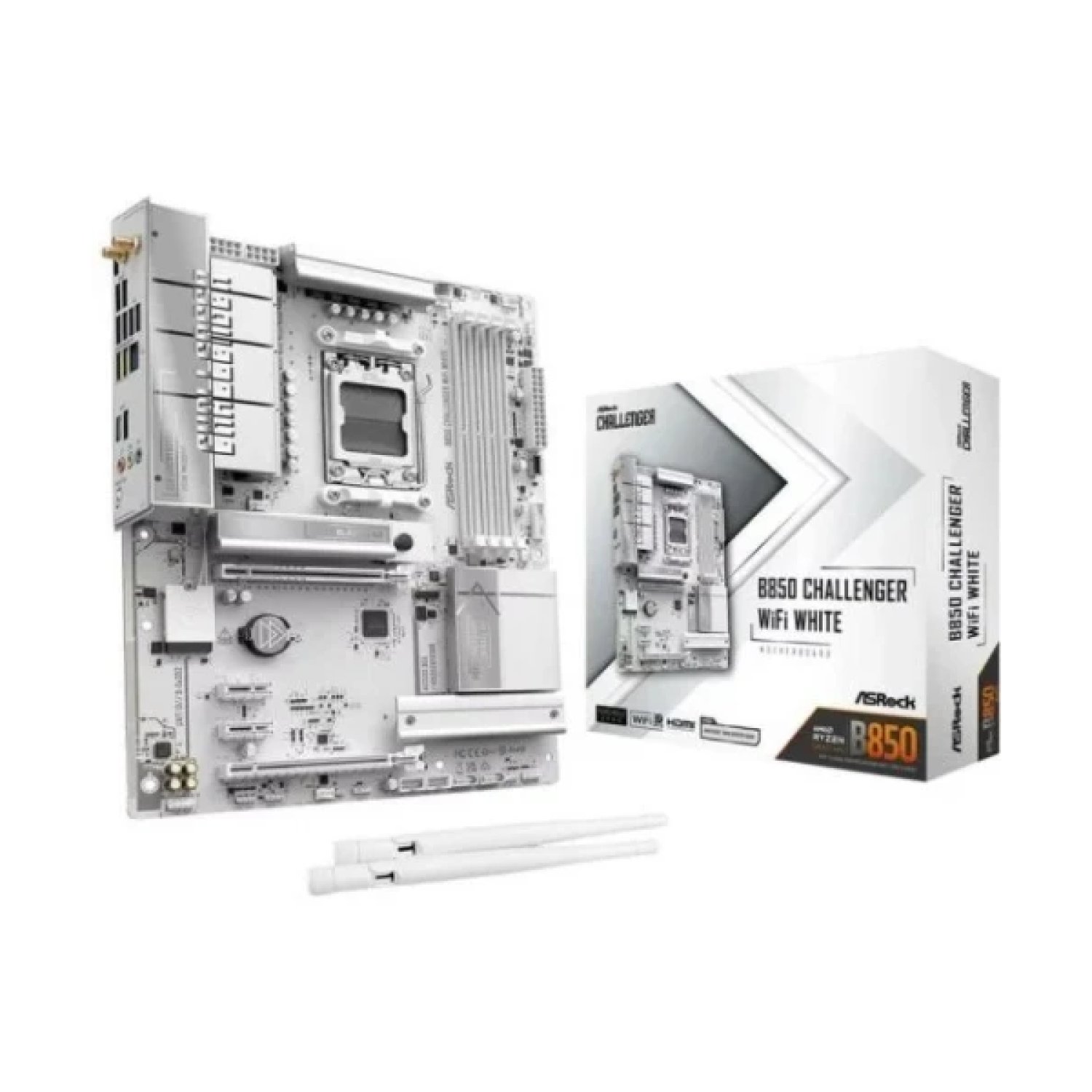 PLACA ASROCK B850M CHALLENGER WIFI WHITE,INTEL,1851,B850,4DDR5,256GB,1HDMI,4SATA3+1M.2,2.5GBLAN+WIFI7+BT5.4,5USB3.2,MATX