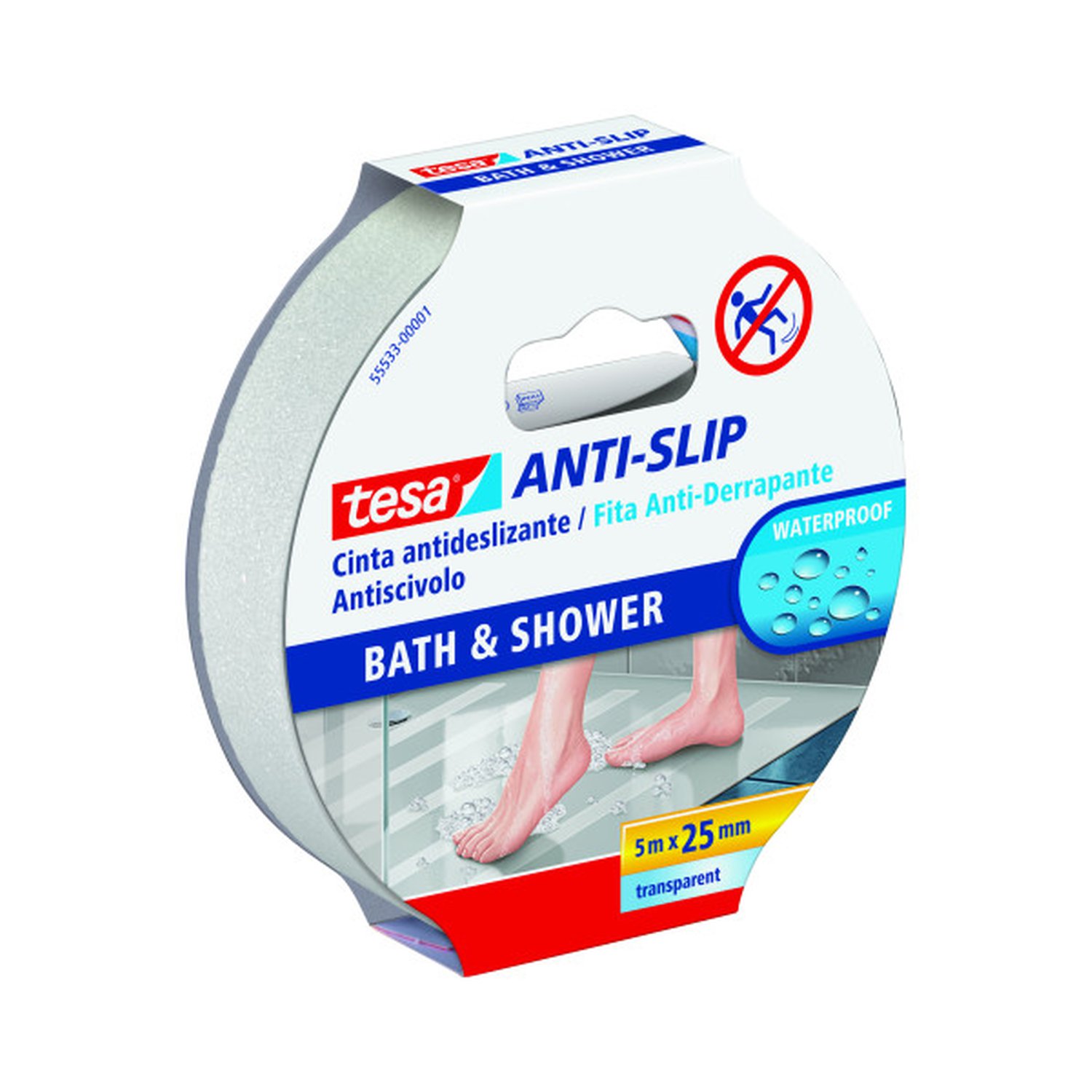 ROLLO CINTA SEGURIDAD ADHESIVA ANTIDESLIZANTE 25 MM X 5 METROS TRANSPARENTE TESA 55533-00001-11
