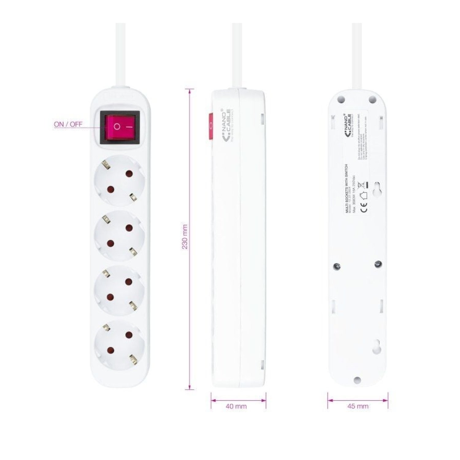 Nanocable · Regleta 4 Tomas · Cable 1,4m · Blanca