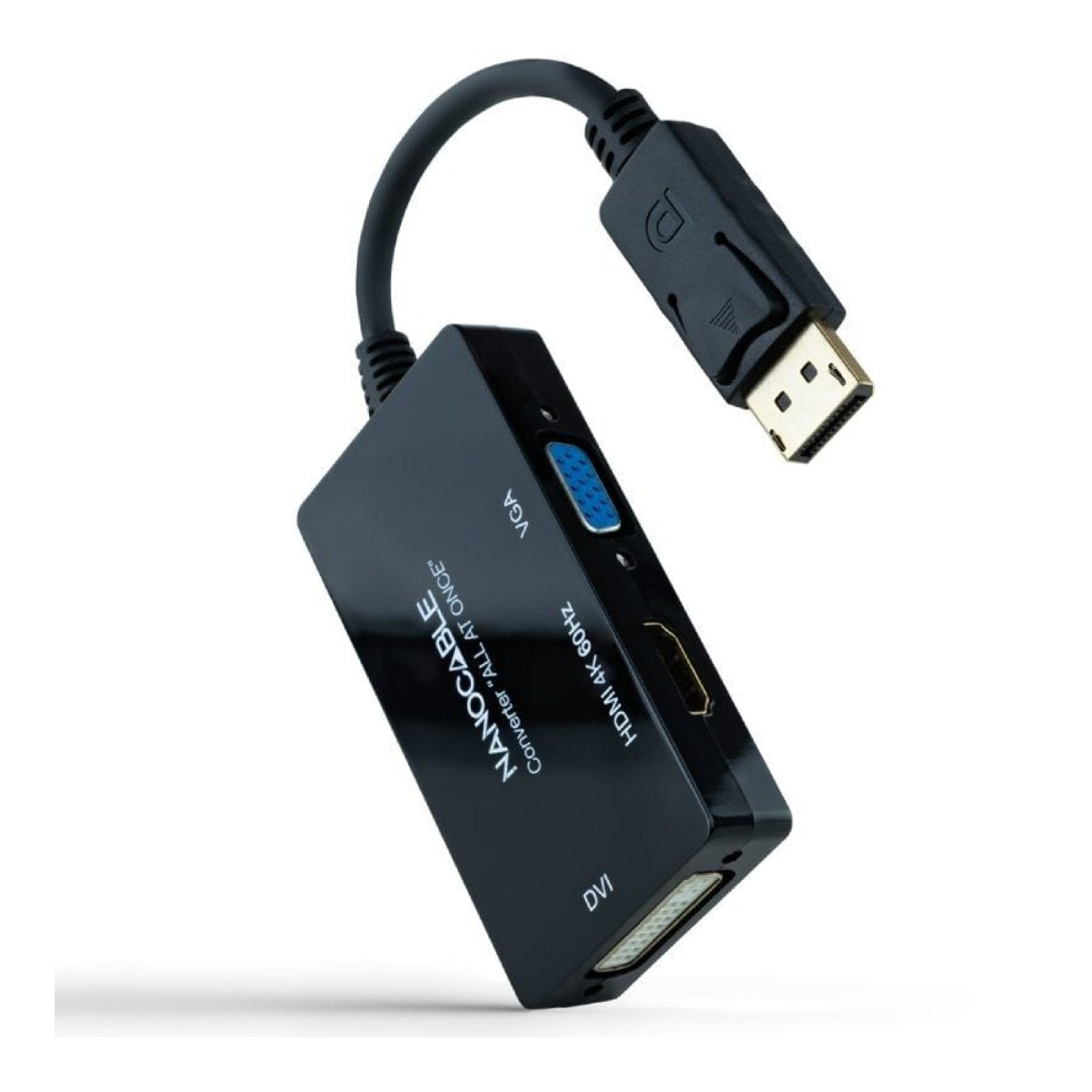 Nanocable · Cable DisplayPort · HDMI + DVI-D + VGA · 20cm · Negro