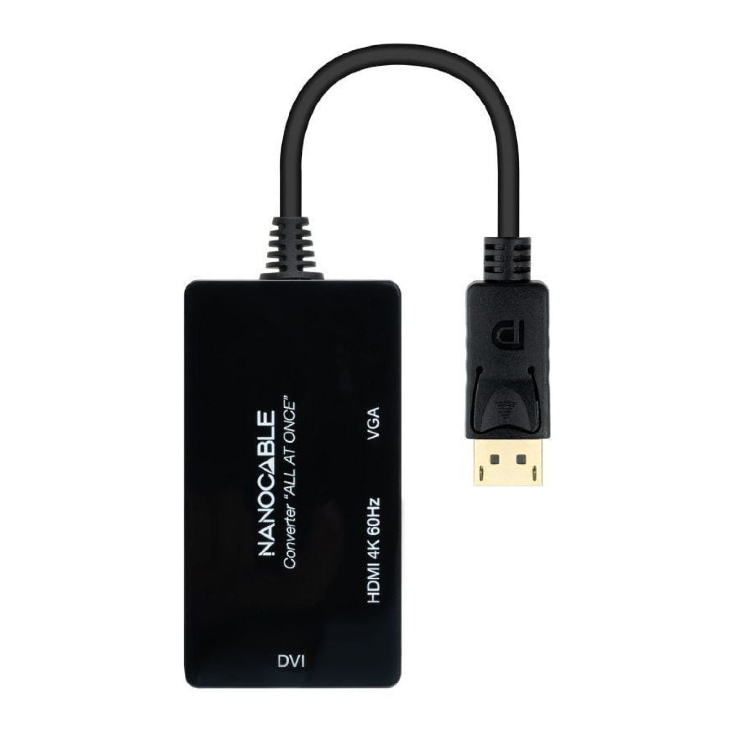 Nanocable · Cable DisplayPort · HDMI + DVI-D + VGA · 20cm · Negro