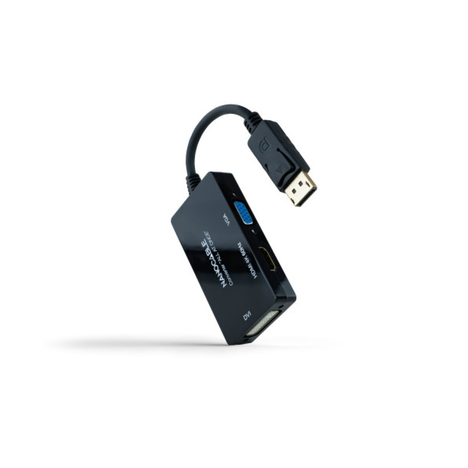 Nanocable · Cable DisplayPort · HDMI + DVI-D + VGA · 20cm · Negro