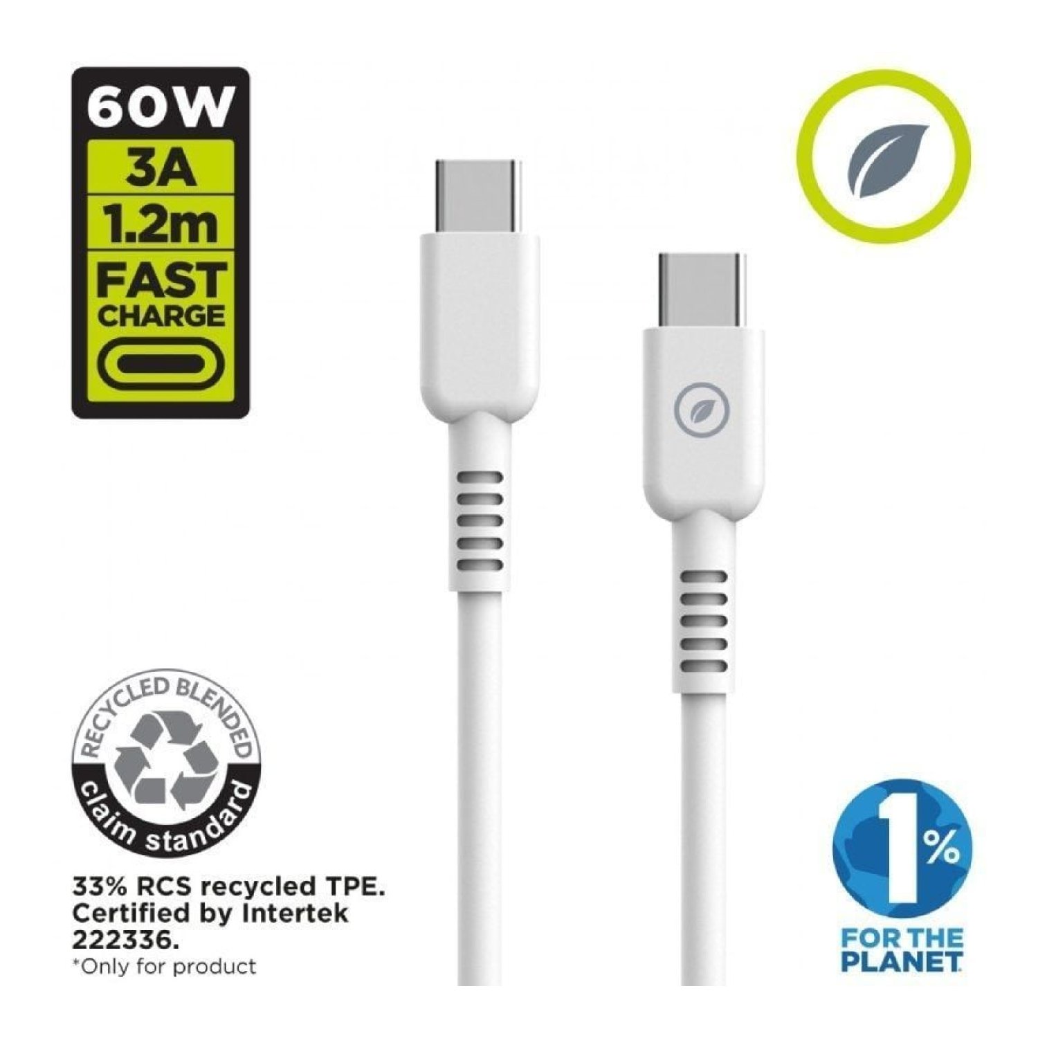 Muvit For Change · Cable USB Tipo-C · 1,2m · 60W · 480Mbps · Blanco